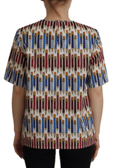 Dolce & Gabbana White Pencil Print Cotton T-shirt Blouse -   -  Dolce & Gabbana.