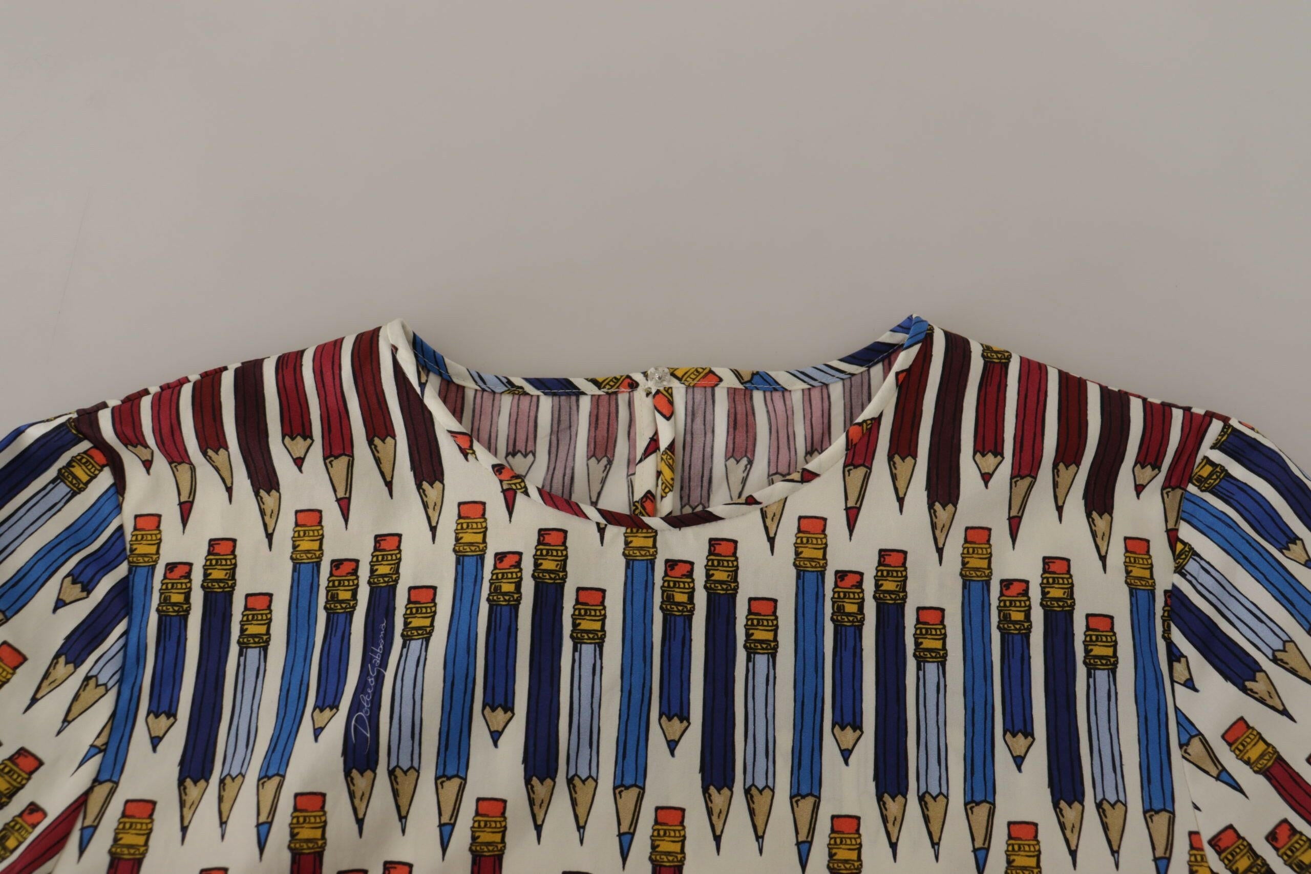 Dolce & Gabbana White Pencil Print Cotton T-shirt Blouse -   -  Dolce & Gabbana.