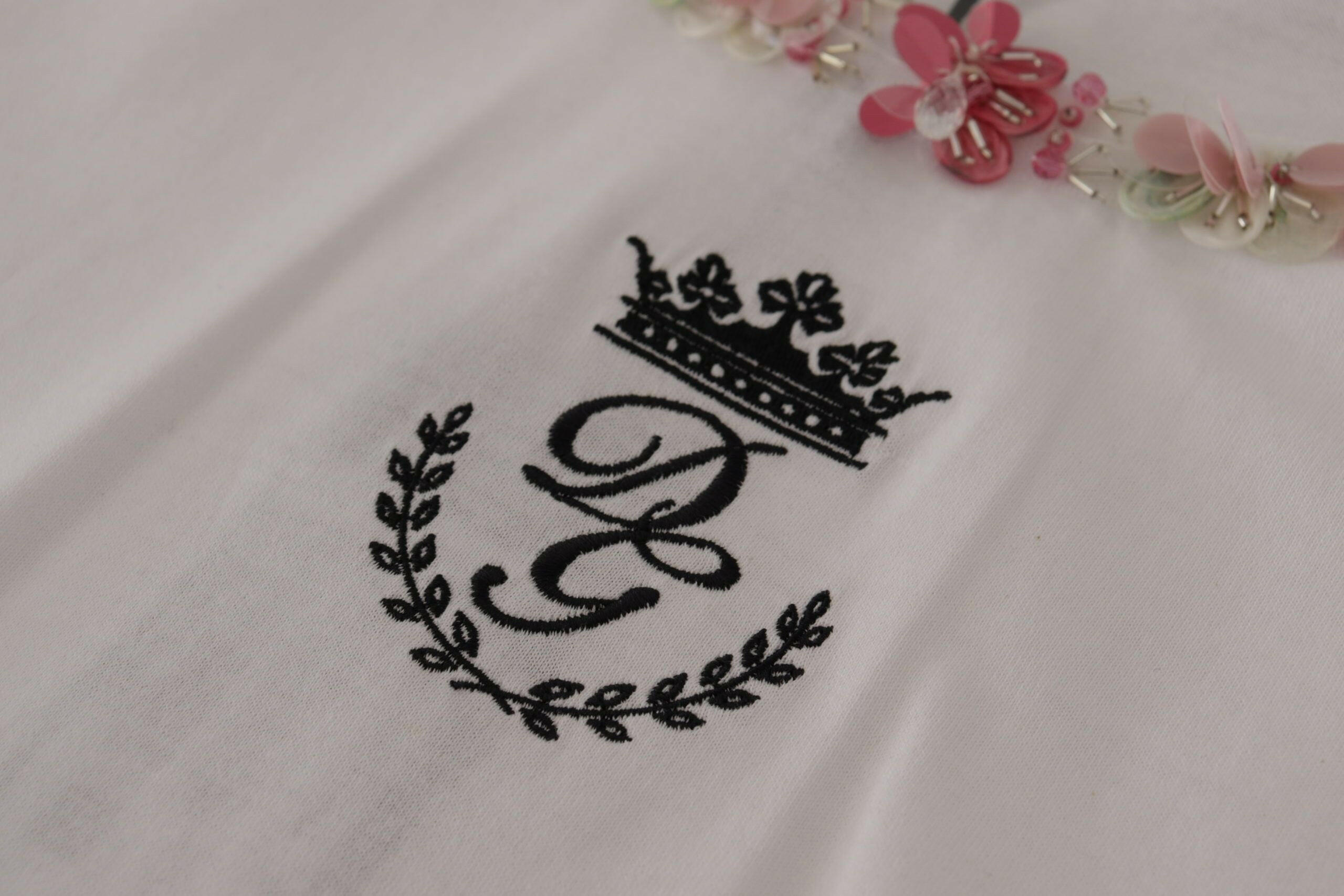 Dolce & Gabbana White DG Crown Floral Sequin T-shirt -   -  Dolce & Gabbana.