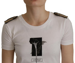 Dolce & Gabbana White Black Roses Crewneck Cotton  T-shirt -   -  Dolce & Gabbana.