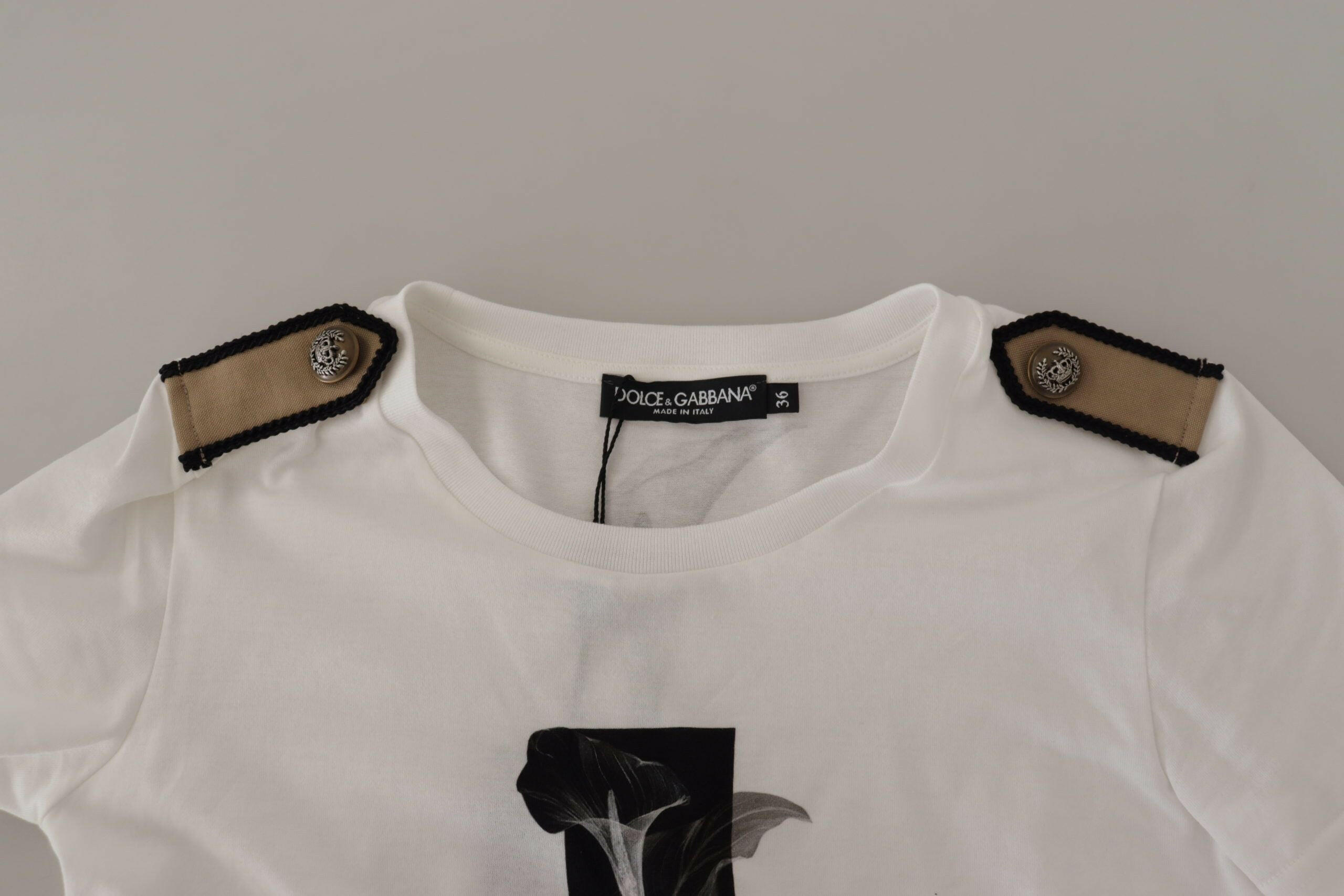 Dolce & Gabbana White Black Roses Crewneck Cotton  T-shirt -   -  Dolce & Gabbana.