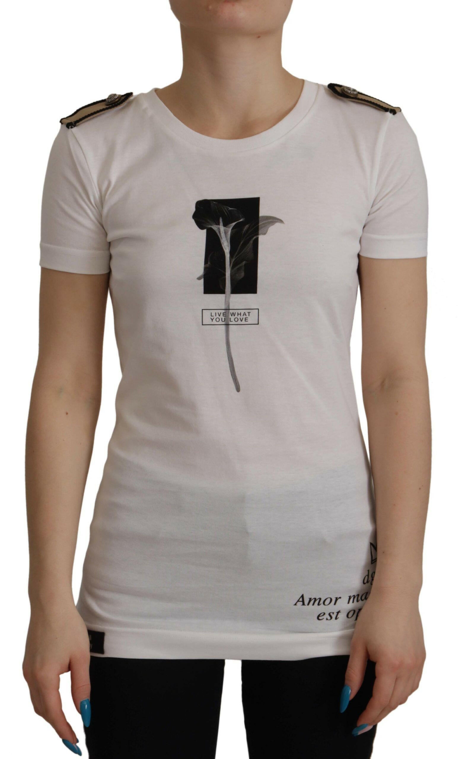 Dolce & Gabbana White Black Roses Crewneck Cotton  T-shirt -   -  Dolce & Gabbana.