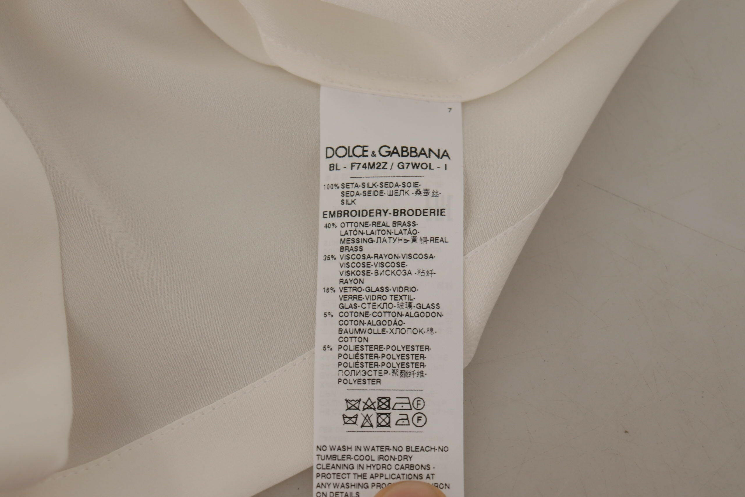 Dolce & Gabbana White Silk Gold DG Crown Crystal Blouse Top -   -  Dolce & Gabbana.