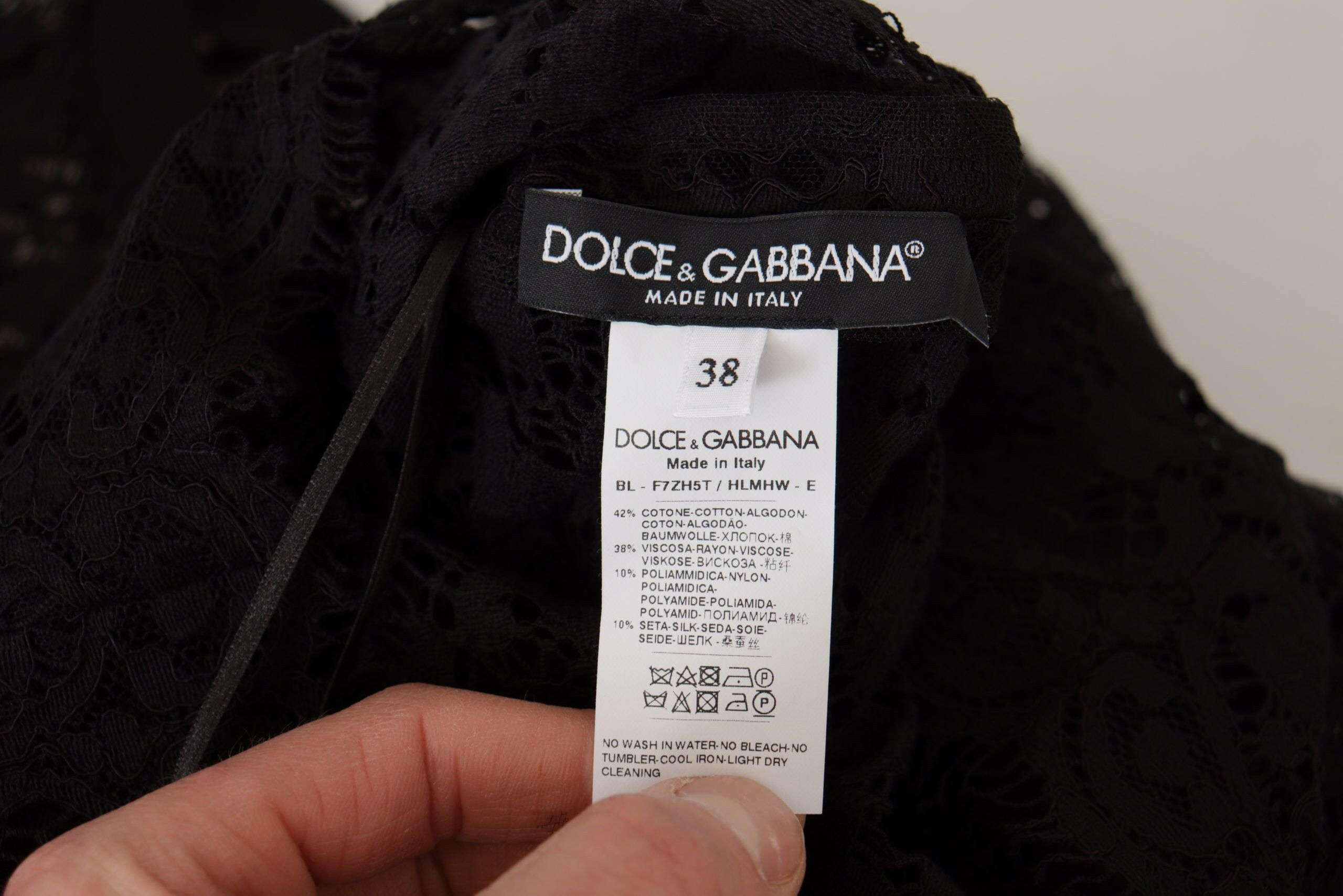Dolce & Gabbana Black Floral Lace Pullover Sicily Blouse -   -  Dolce & Gabbana.