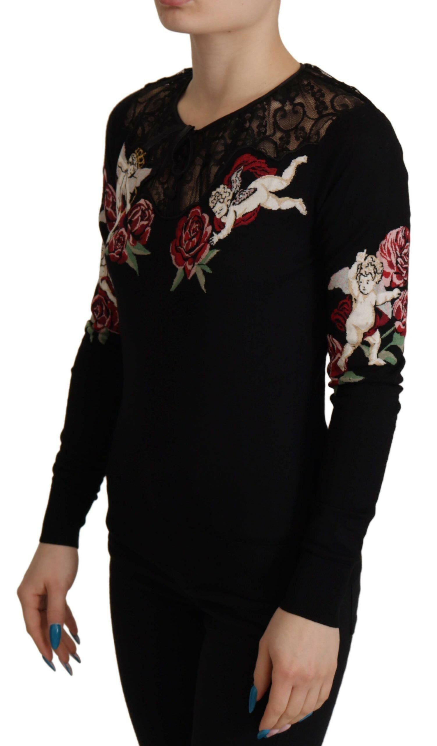 Dolce & Gabbana Black Lace Angel Roses Cardigan Sweater -   -  Dolce & Gabbana.