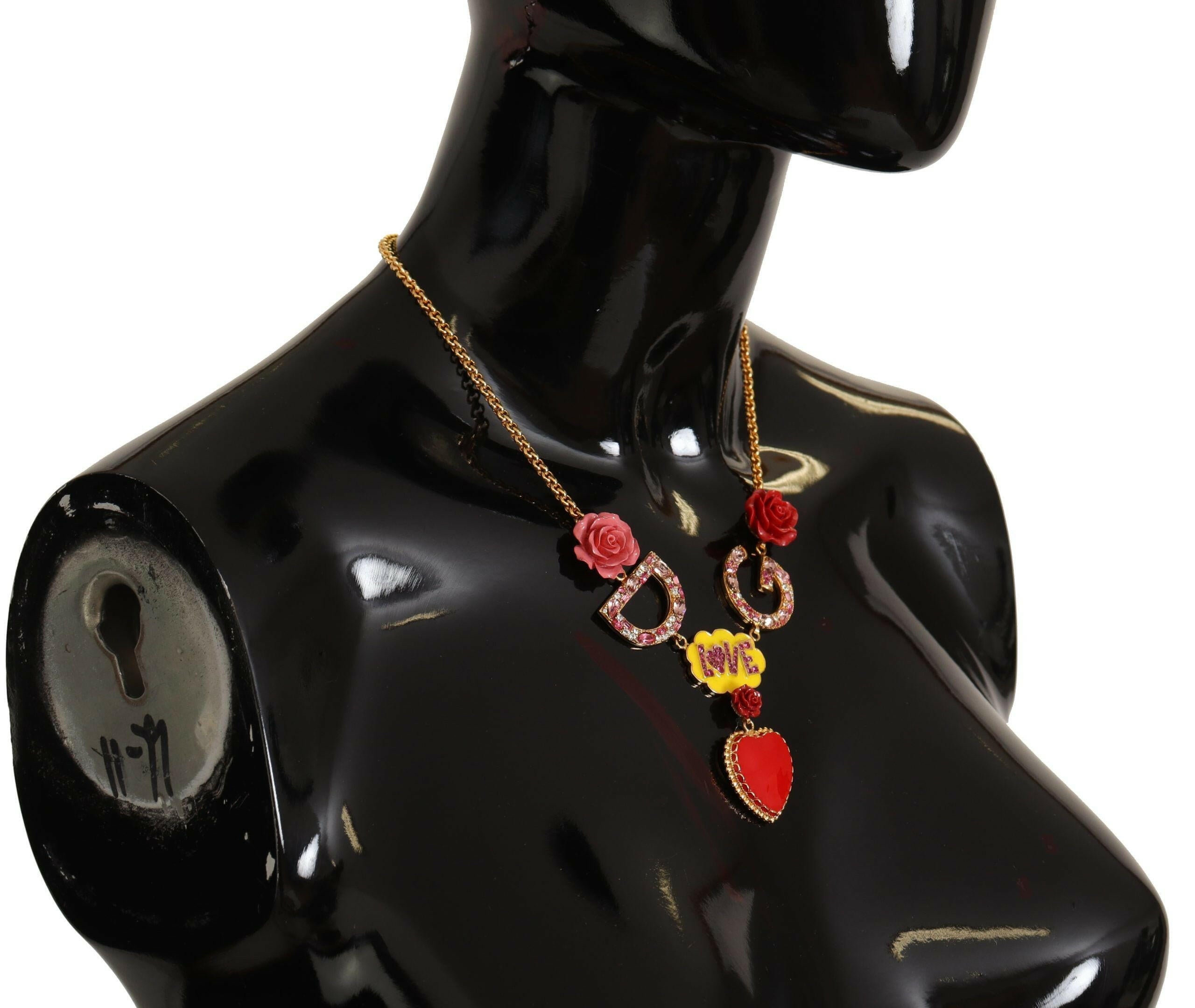 Dolce & Gabbana Gold Rose Love Crystal Charm Chain Necklace -   -  Dolce & Gabbana.