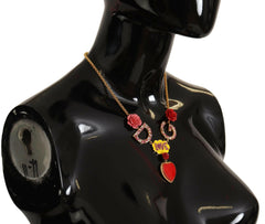 Dolce & Gabbana Gold Rose Love Crystal Charm Chain Necklace -   -  Dolce & Gabbana.