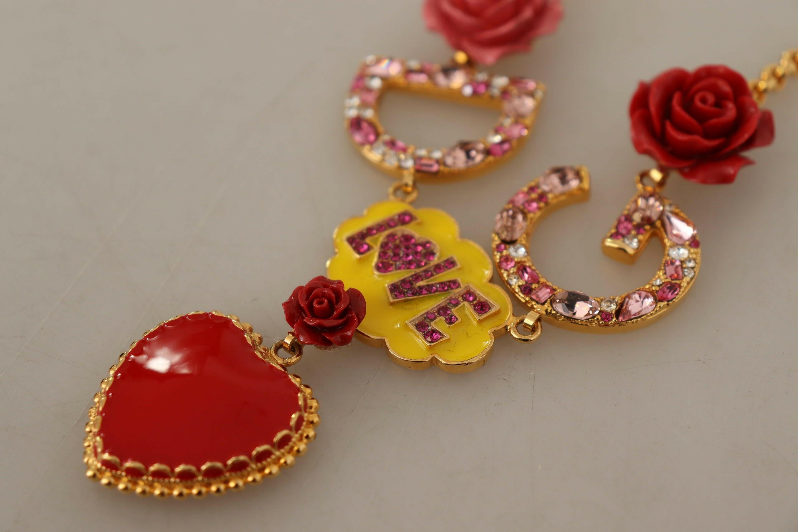 Dolce & Gabbana Gold Rose Love Crystal Charm Chain Necklace -   -  Dolce & Gabbana.