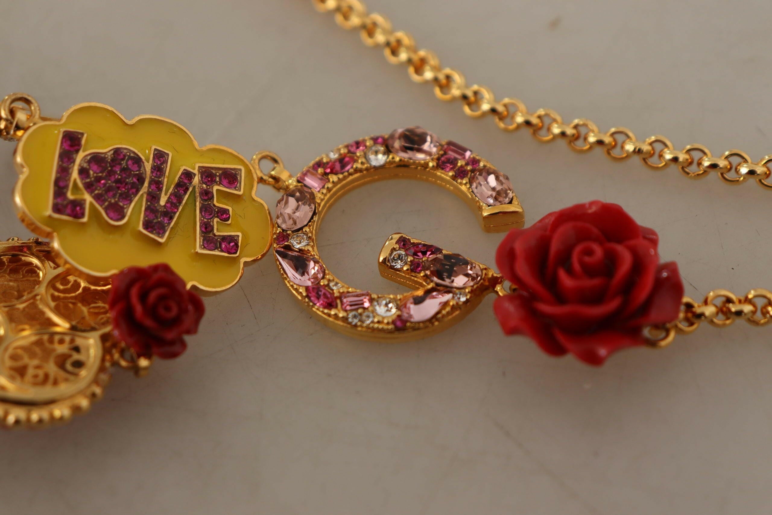 Dolce & Gabbana Gold Rose Love Crystal Charm Chain Necklace -   -  Dolce & Gabbana.