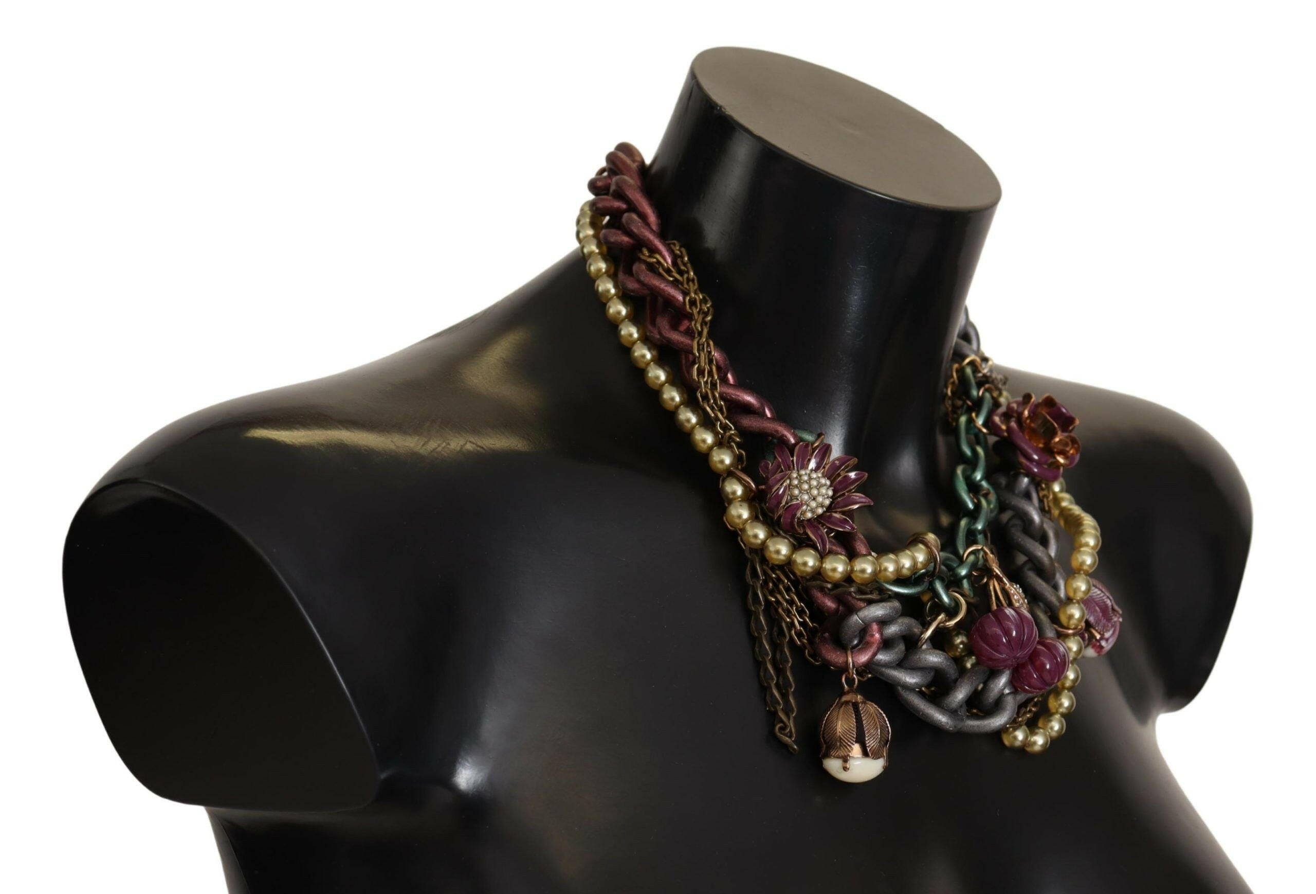 Dolce & Gabbana Gold Brass Sicily Floral Crystal Statement Necklace -   -  Dolce & Gabbana.