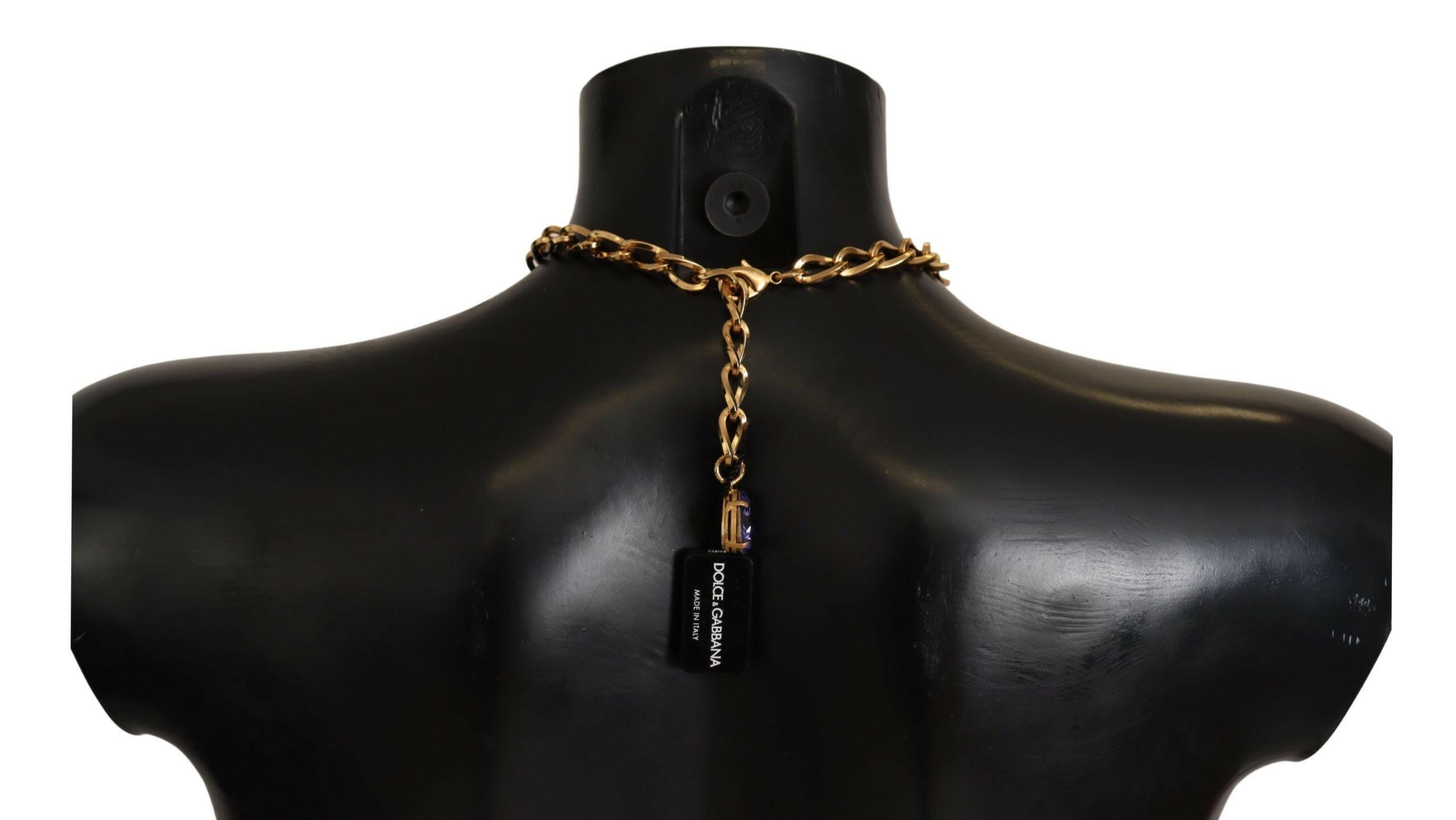 Dolce & Gabbana Gold Brass Crystal Purple Pink Pearl Pendants Necklace -   -  Dolce & Gabbana.
