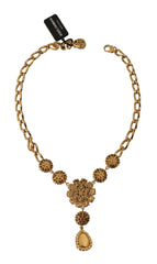 Dolce & Gabbana Gold Brass Crystal Purple Pink Pearl Pendants Necklace -   -  Dolce & Gabbana.