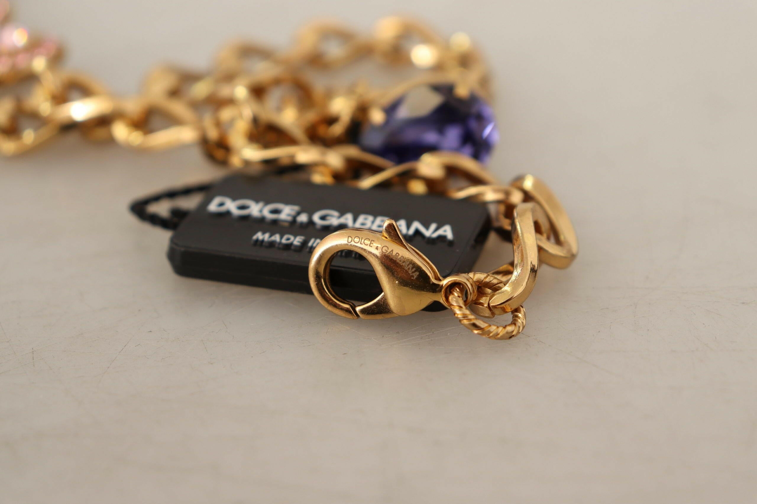 Dolce & Gabbana Gold Brass Crystal Purple Pink Pearl Pendants Necklace -   -  Dolce & Gabbana.