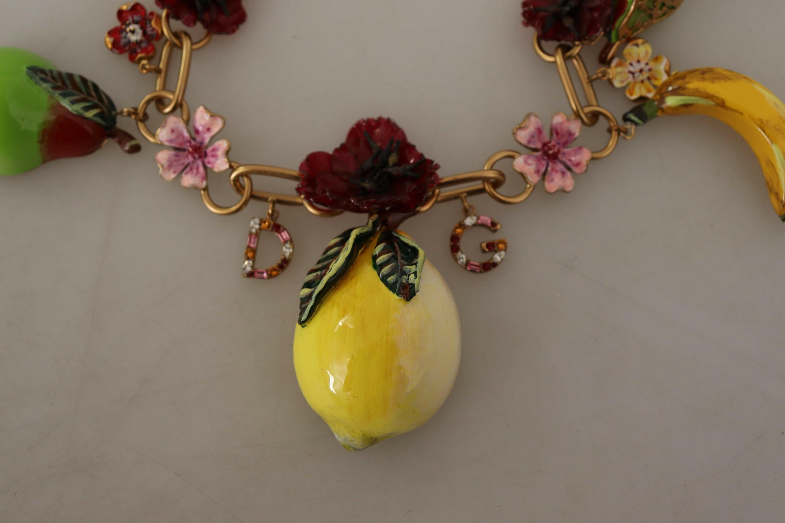 Dolce & Gabbana Gold Brass Sicily Fruits Roses Statement Necklace -   -  Dolce & Gabbana.