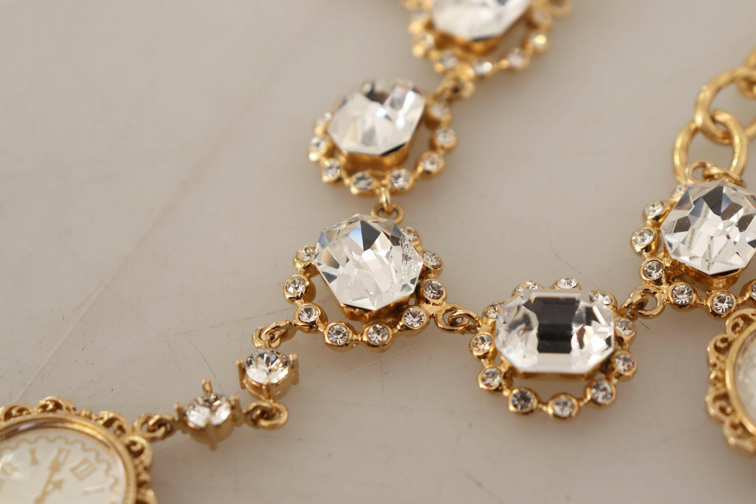 Dolce & Gabbana Gold Clock Statement Crystal Chain Necklace -   -  Dolce & Gabbana.