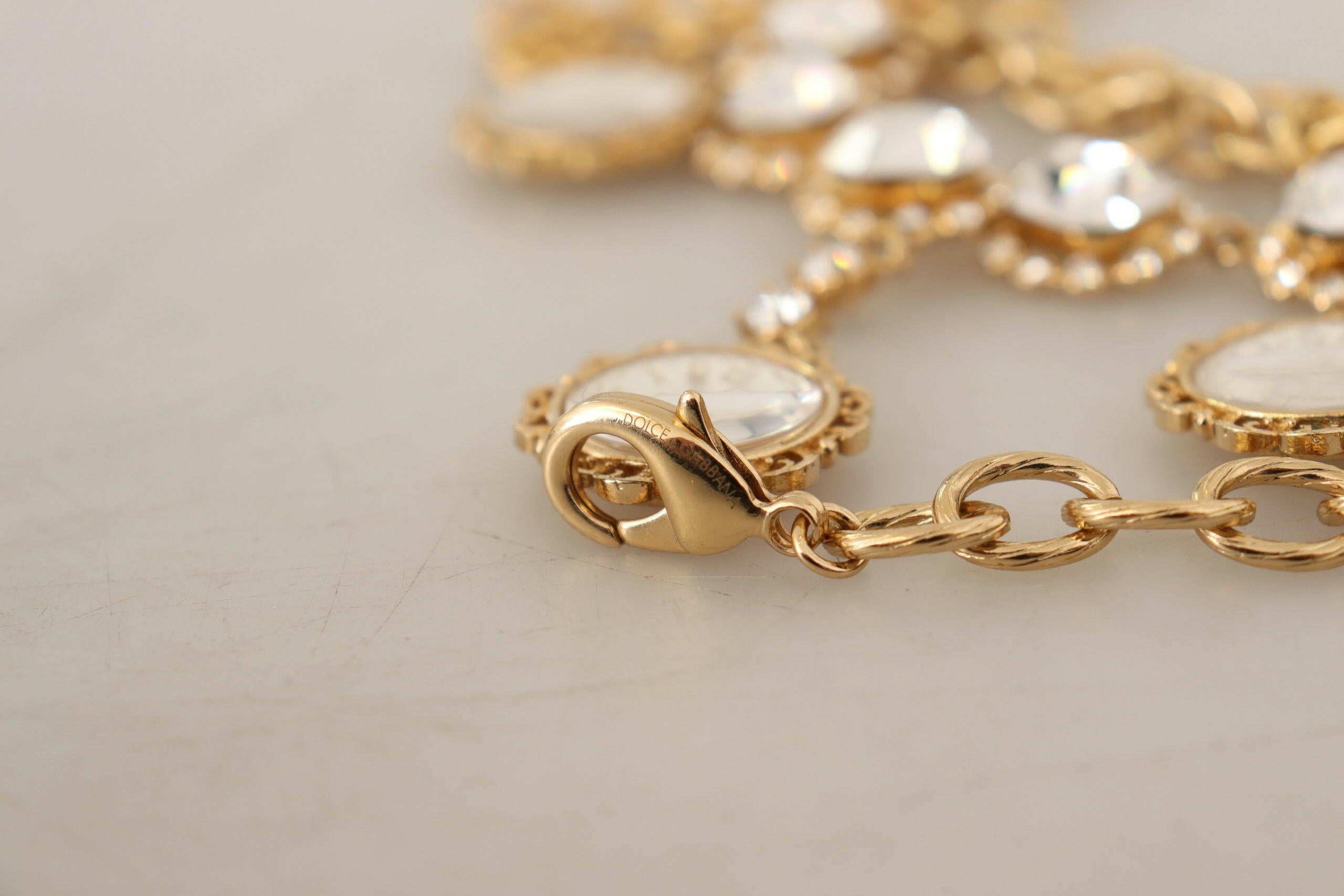 Dolce & Gabbana Gold Clock Statement Crystal Chain Necklace -   -  Dolce & Gabbana.