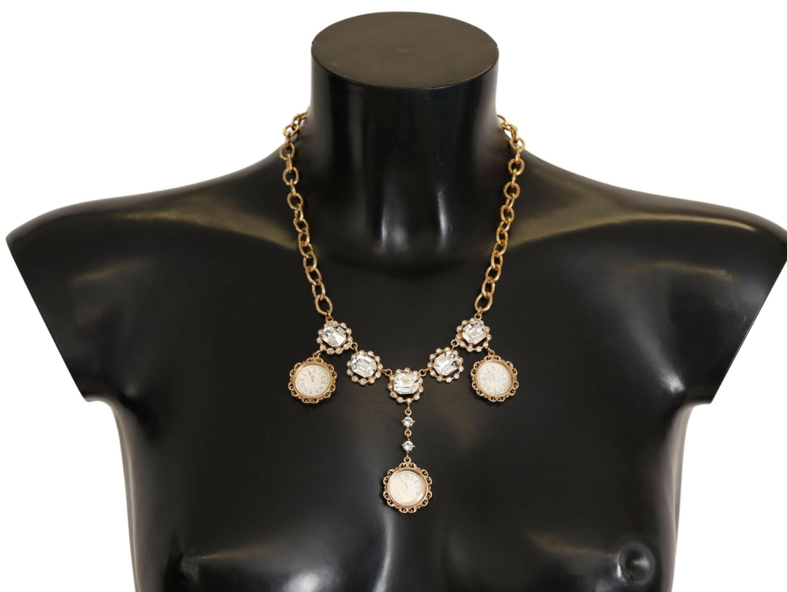 Dolce & Gabbana Gold Clock Statement Crystal Chain Necklace -   -  Dolce & Gabbana.