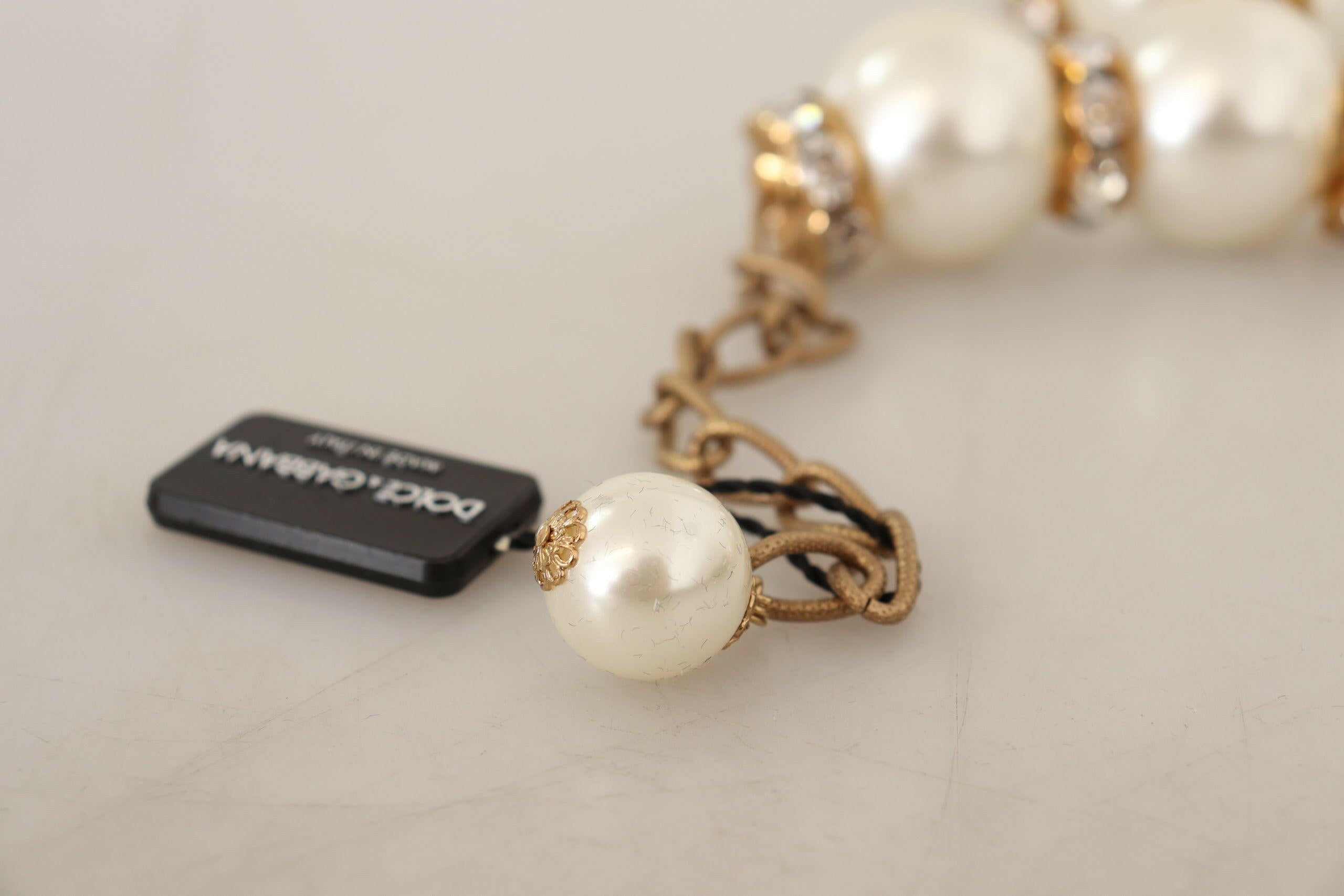 Dolce & Gabbana Gold Brass White Maxi Faux Pearl Beads Crystals Necklace -   -  Dolce & Gabbana.