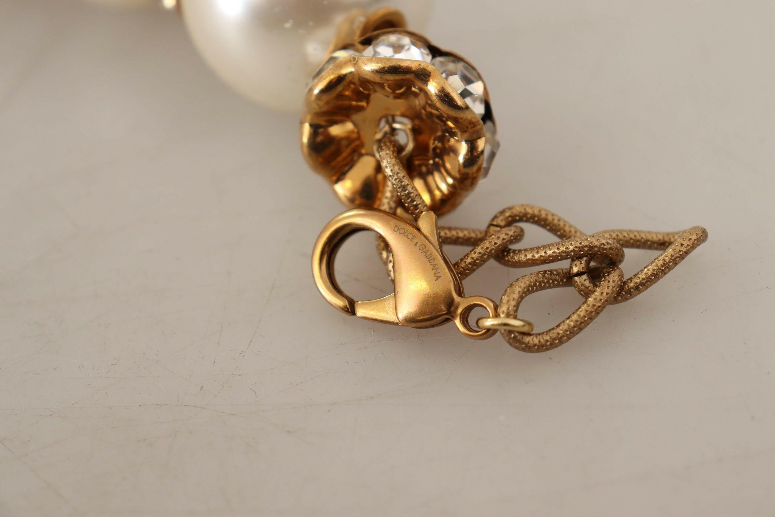 Dolce & Gabbana Gold Brass White Maxi Faux Pearl Beads Crystals Necklace -   -  Dolce & Gabbana.