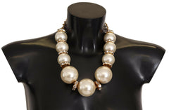 Dolce & Gabbana Gold Brass White Maxi Faux Pearl Beads Crystals Necklace -   -  Dolce & Gabbana.