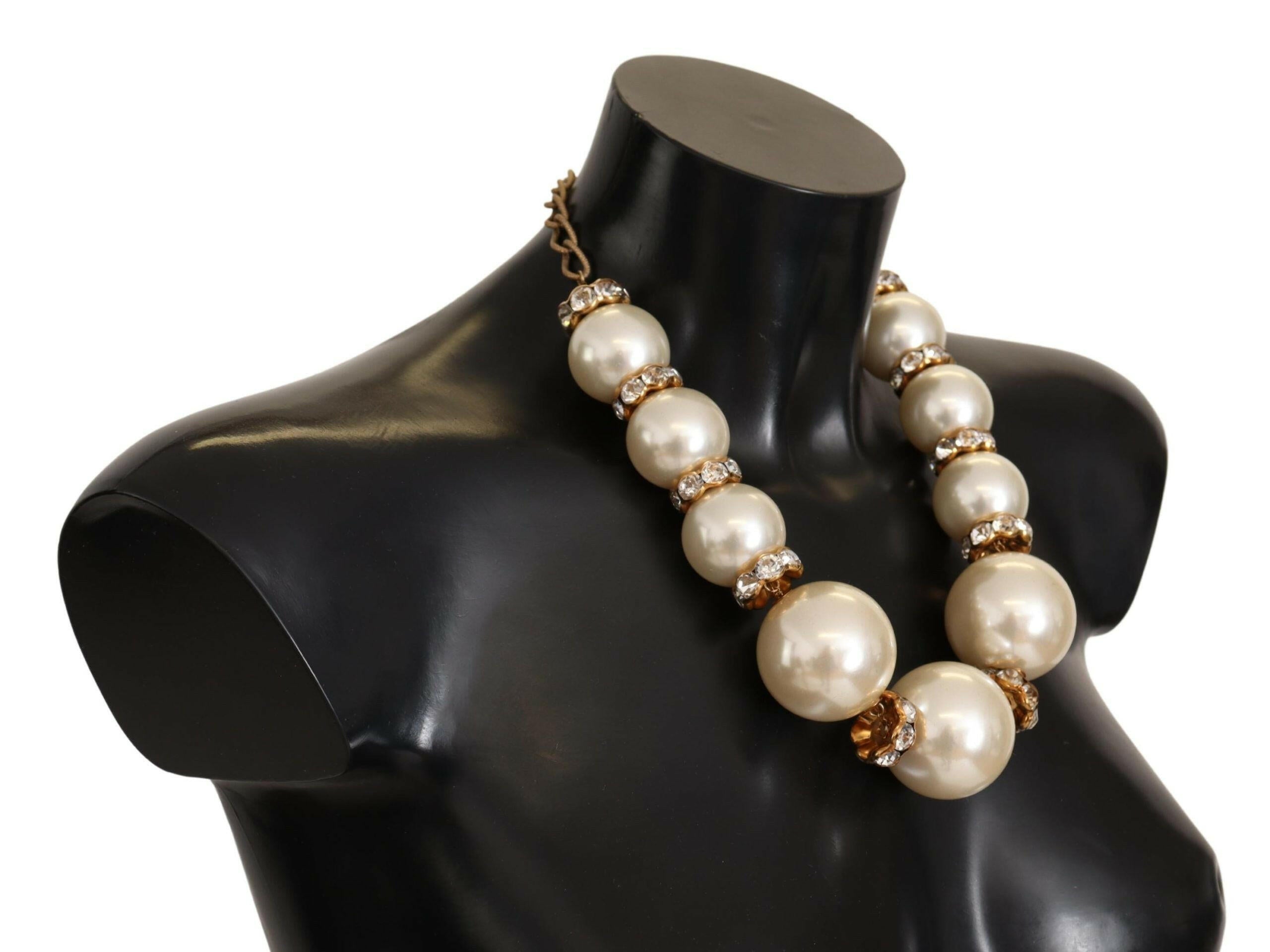 Dolce & Gabbana Gold Brass White Maxi Faux Pearl Beads Crystals Necklace -   -  Dolce & Gabbana.