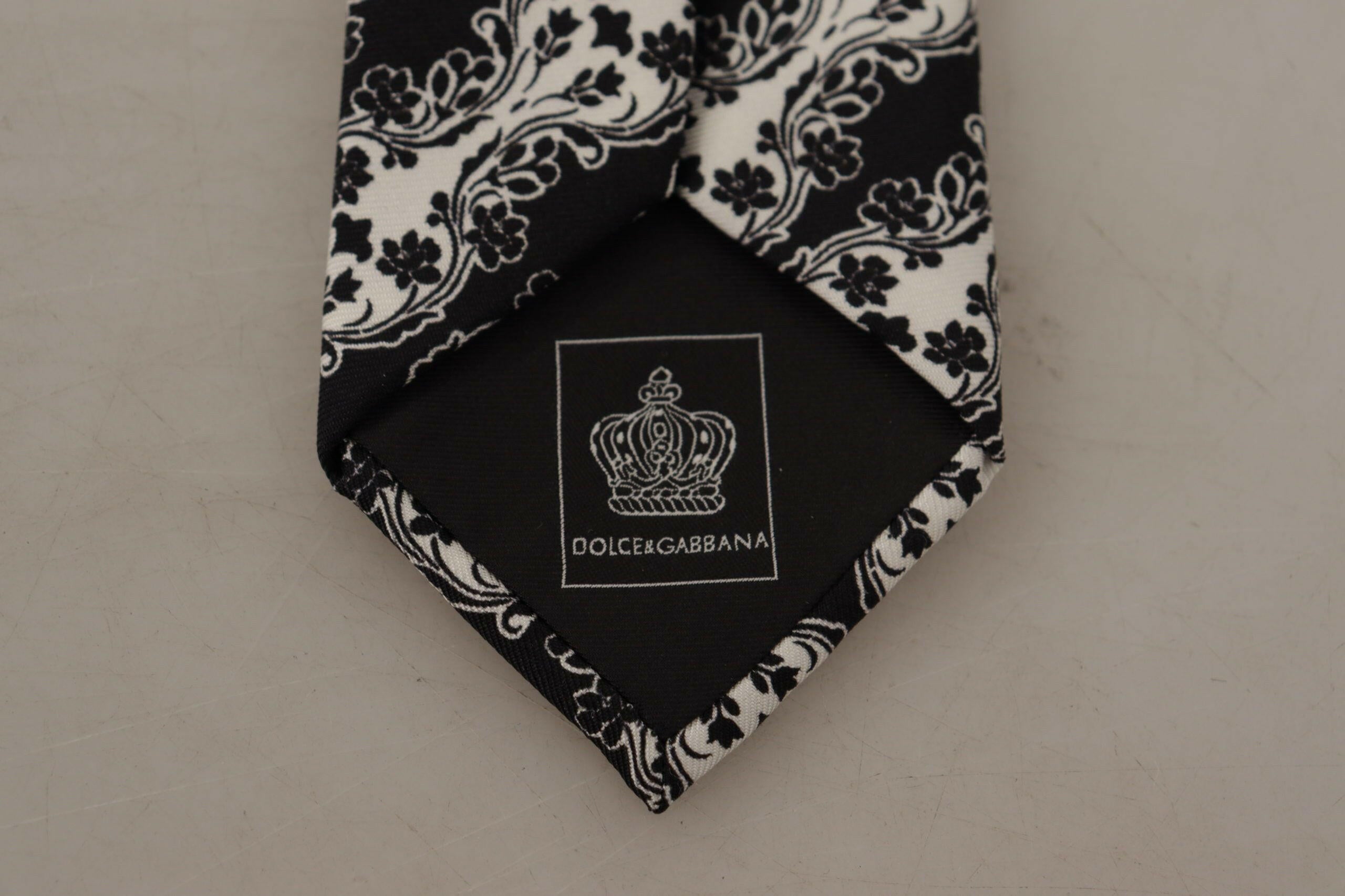 Dolce & Gabbana Black White Flower 100% Silk Print Adjustable Accessory Tie -  Neckties, Men -  Dolce & Gabbana.