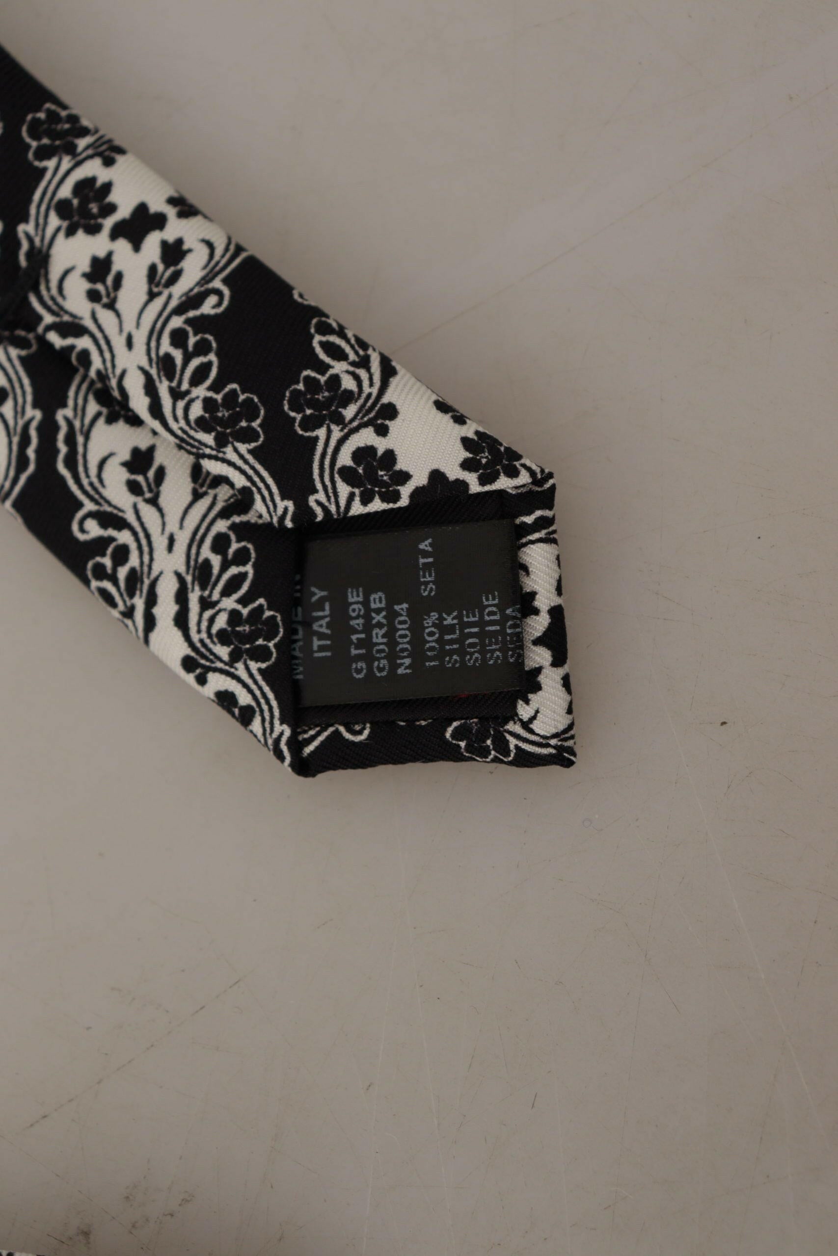 Dolce & Gabbana Black White Flower 100% Silk Print Adjustable Accessory Tie -  Neckties, Men -  Dolce & Gabbana.