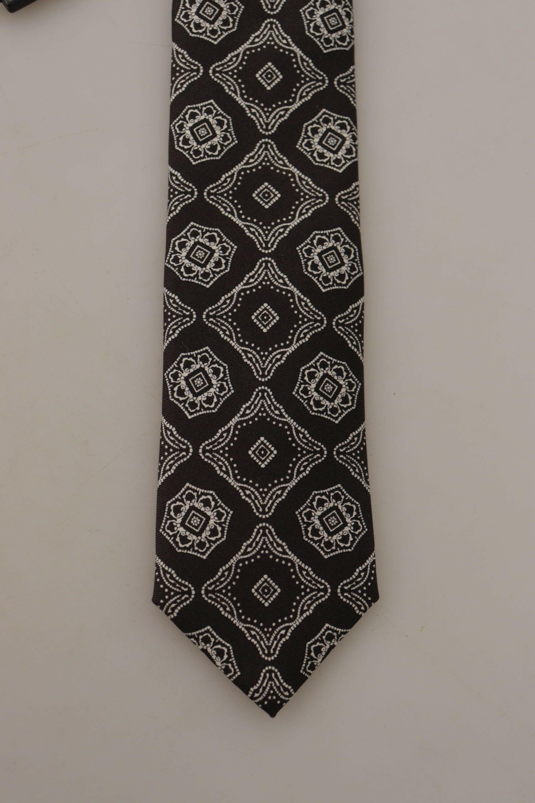Dolce & Gabbana Black White Square Geometric Print Adjustable Accessory Tie -  Neckties, Men -  Dolce & Gabbana.