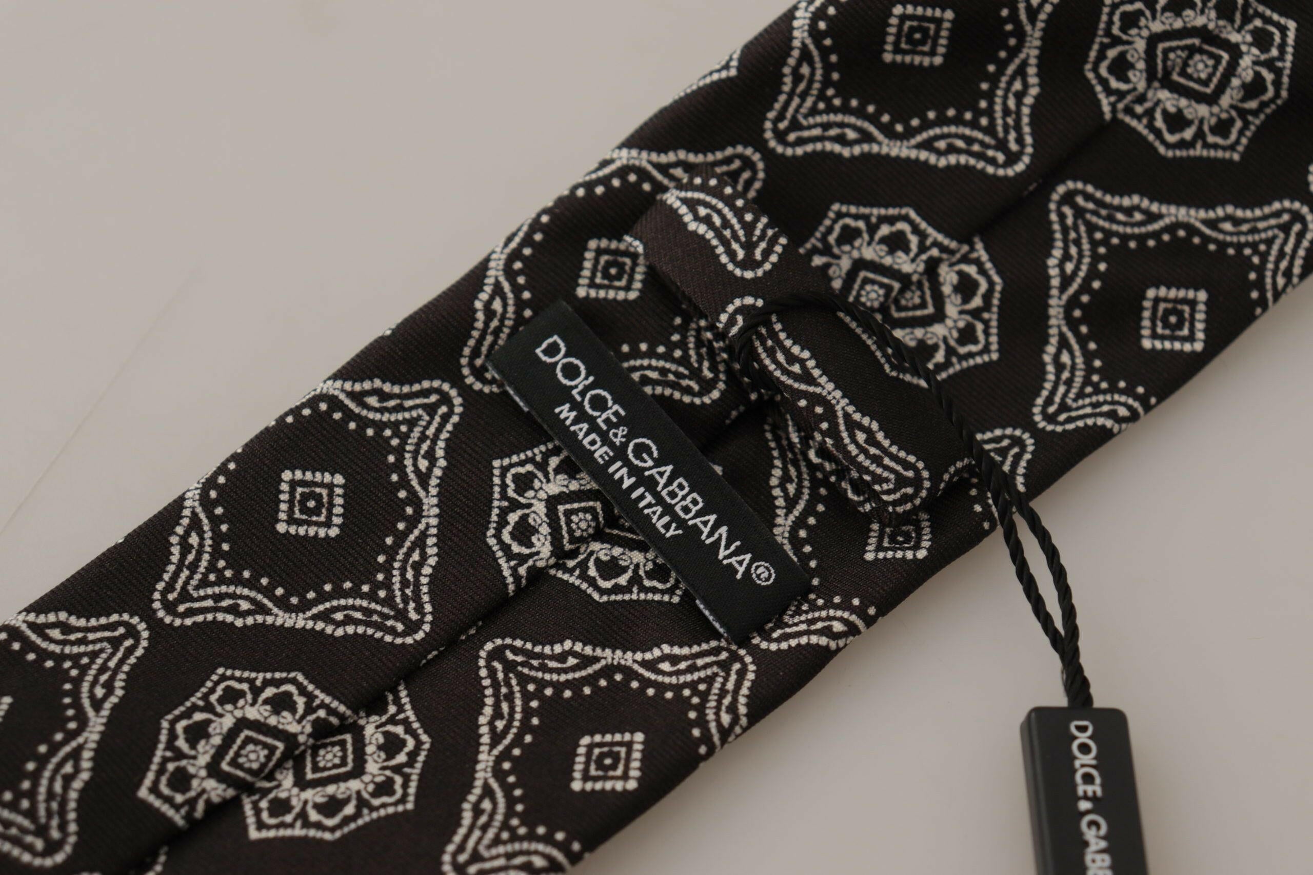 Dolce & Gabbana Black White Square Geometric Print Adjustable Accessory Tie -  Neckties, Men -  Dolce & Gabbana.