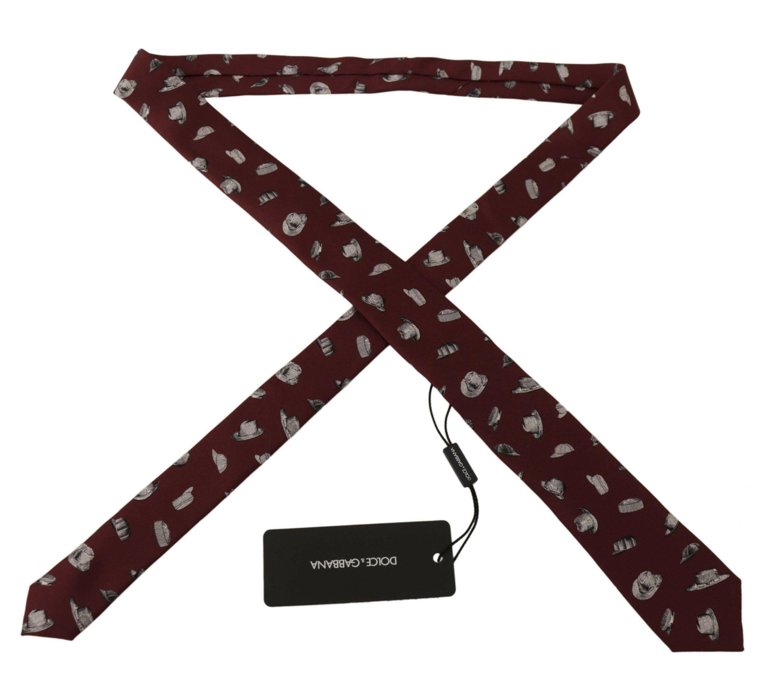 Dolce & Gabbana Maroon Hat Pattern 100% Silk Adjustable Accessory Tie -  Neckties, Men -  Dolce & Gabbana.