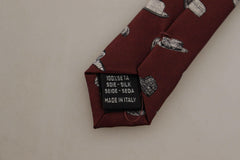 Dolce & Gabbana Maroon Hat Pattern 100% Silk Adjustable Accessory Tie -  Neckties, Men -  Dolce & Gabbana.