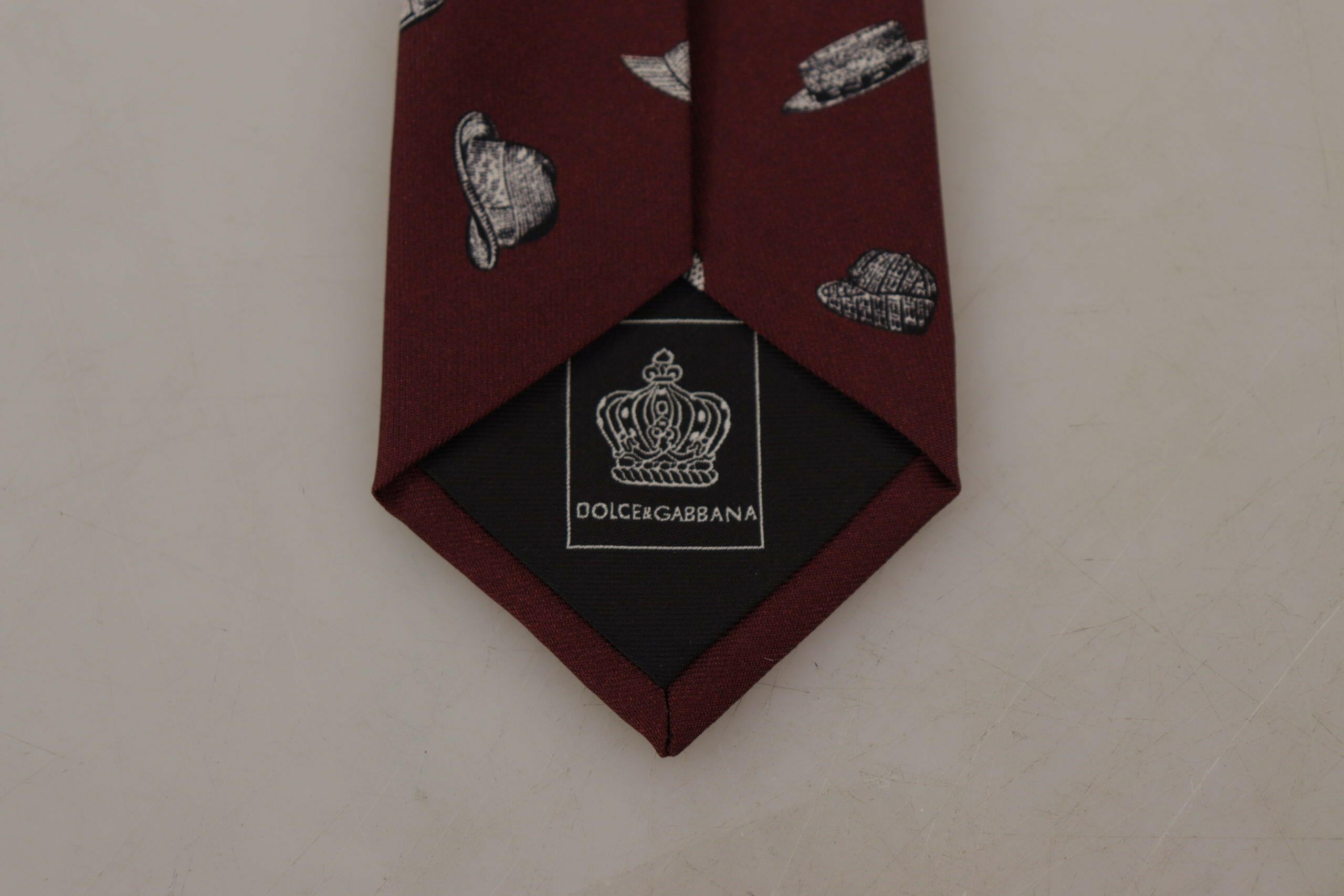 Dolce & Gabbana Maroon Hat Pattern 100% Silk Adjustable Accessory Tie -  Neckties, Men -  Dolce & Gabbana.