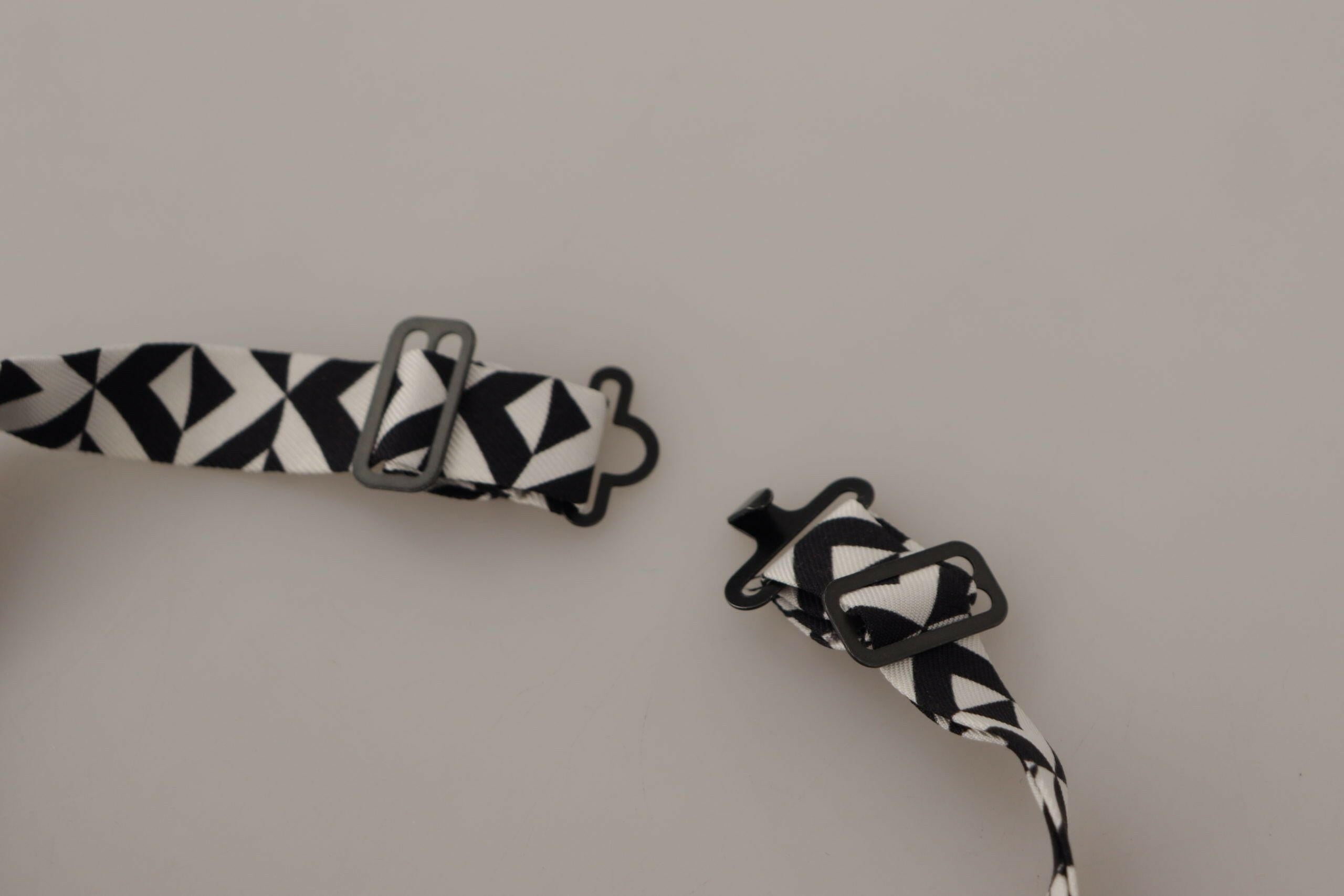 Dolce & Gabbana Black White Geometric 100% Silk Adjustable Accessory Tie -  Neckties, Men -  Dolce & Gabbana.