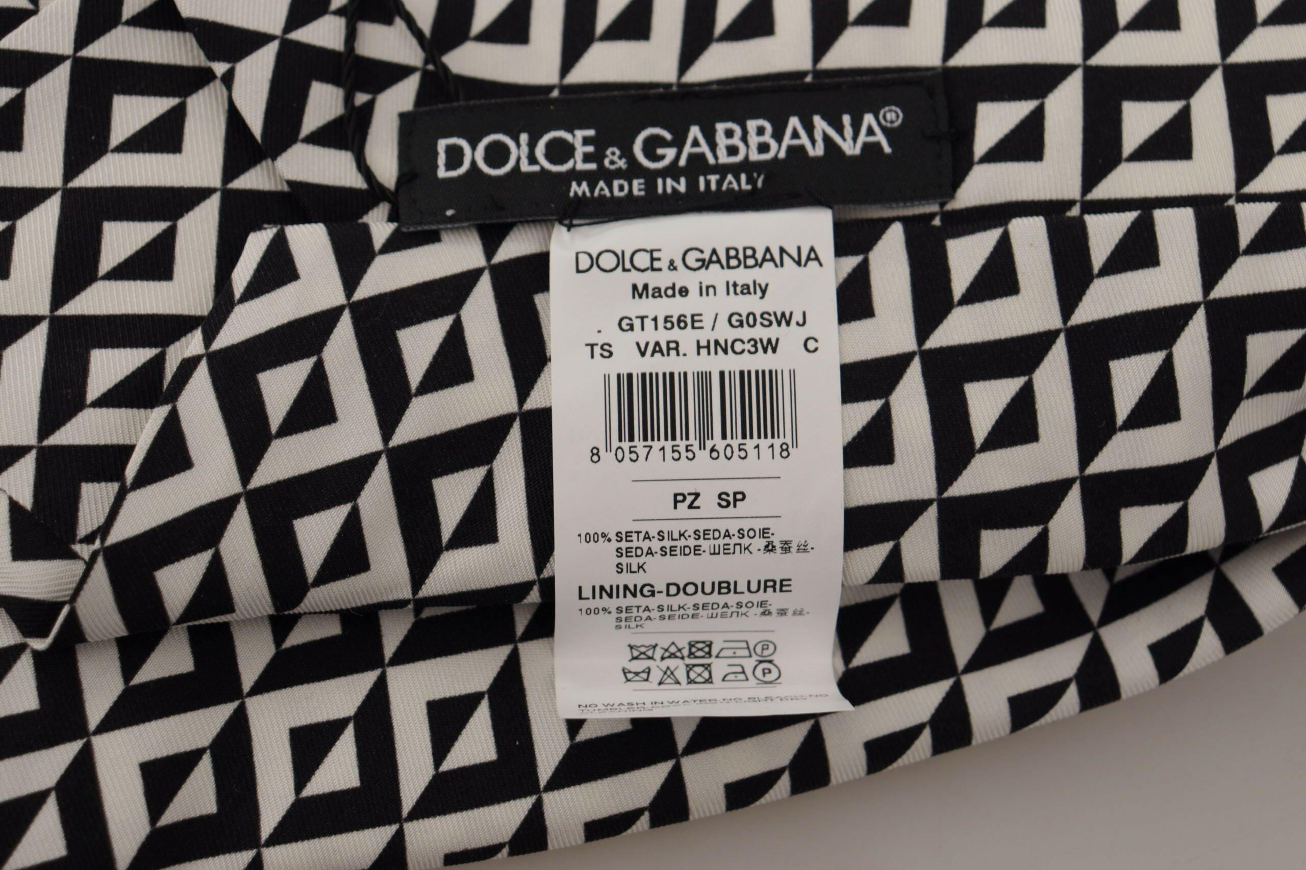 Dolce & Gabbana Black White Geometric 100% Silk Adjustable Accessory Tie -  Neckties, Men -  Dolce & Gabbana.