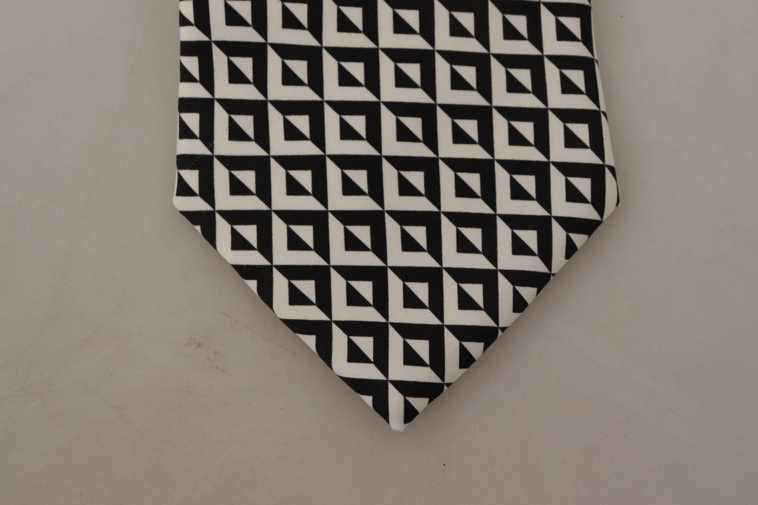Dolce & Gabbana Black White Geometric 100% Silk Adjustable Accessory Tie -  Neckties, Men -  Dolce & Gabbana.