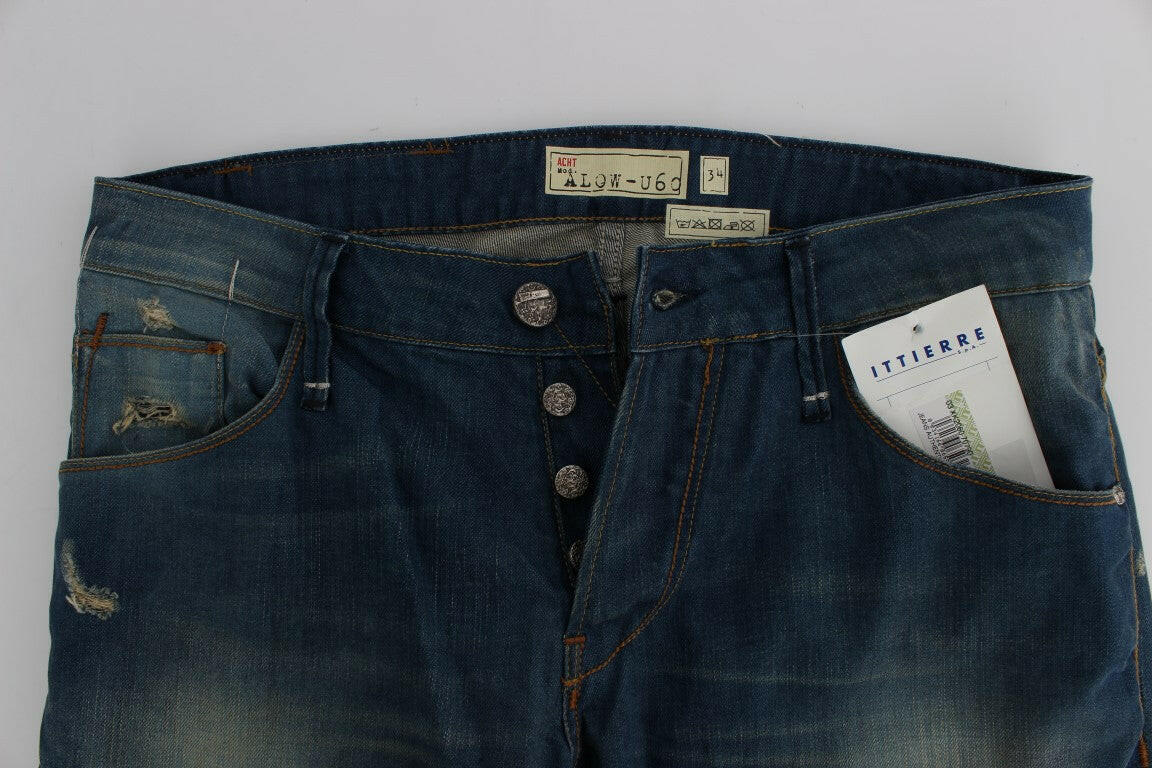 Acht Blue Wash Denim Cotton Stretch Baggy Fit Jeans -   -  Acht.