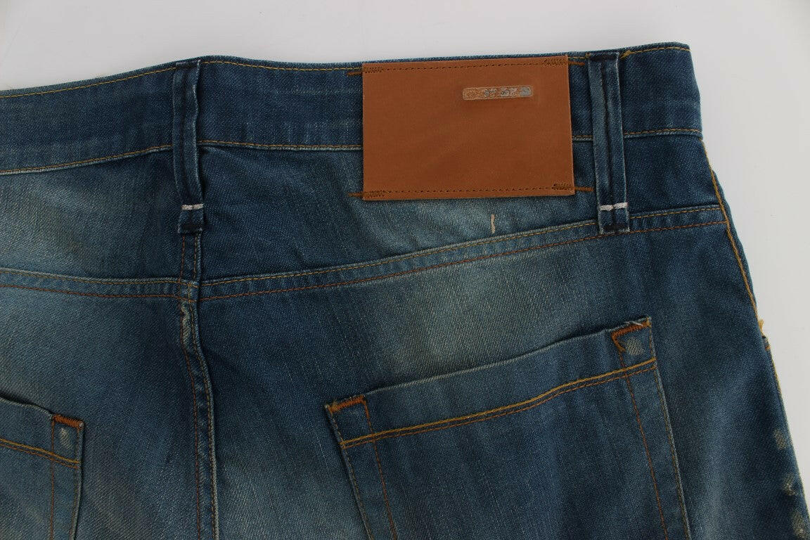 Acht Blue Wash Denim Cotton Stretch Baggy Fit Jeans -   -  Acht.