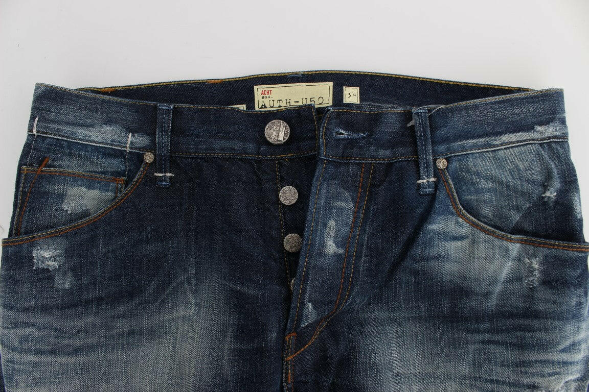 Acht Blue Wash Cotton Denim Regular Fit Jeans -   -  Acht.