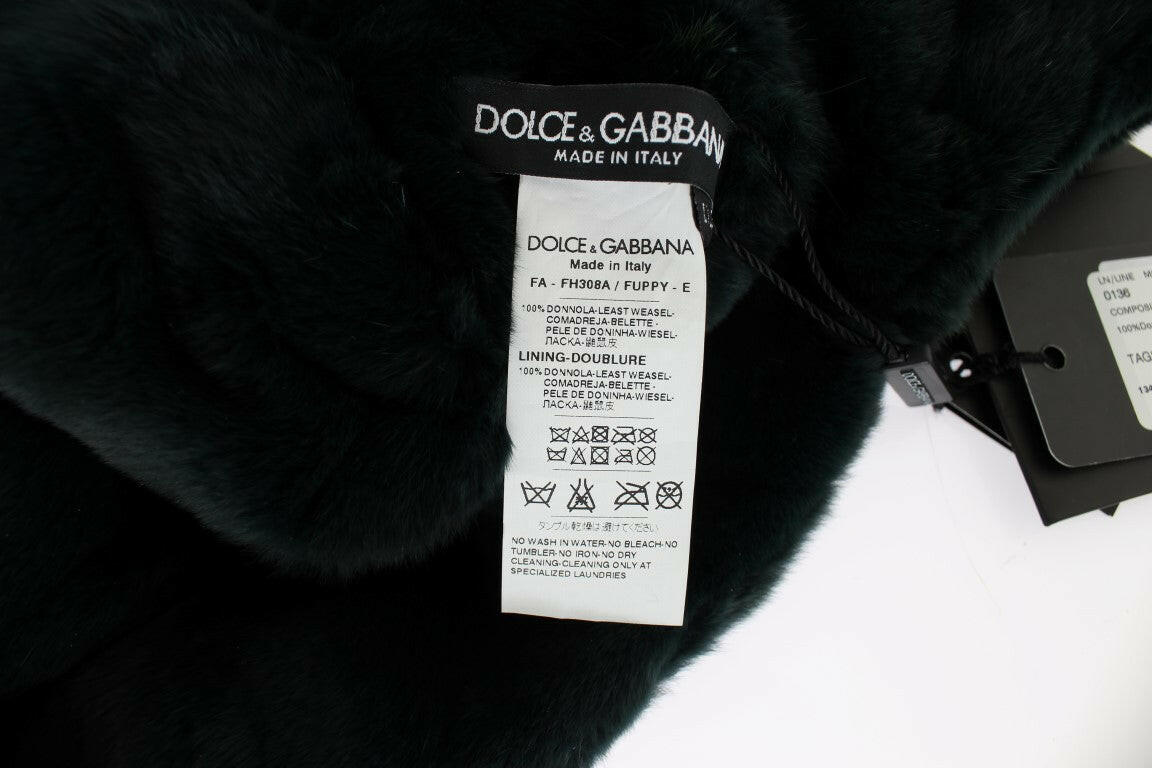 Dolce & Gabbana Green Weasel Fur Crochet Hood Scarf Hat -   -  Dolce & Gabbana.