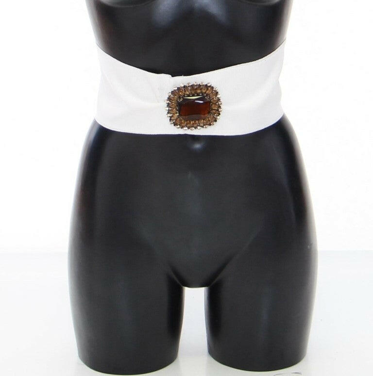 Dolce & Gabbana White Crystal Brass Wide Waist Runway Belt -   -  Dolce & Gabbana.