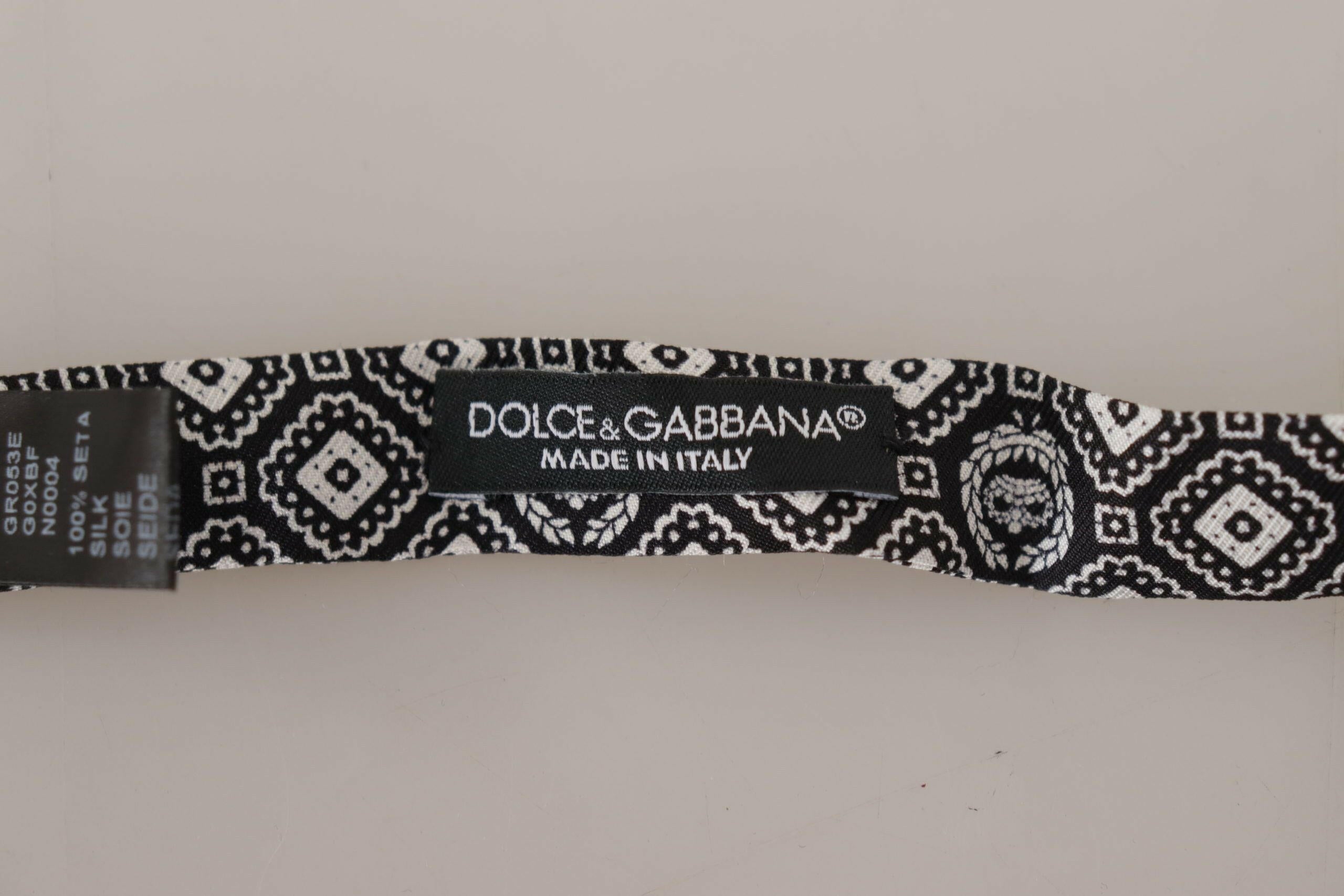 Dolce & Gabbana Black white 100% Silk Adjustable Neck Papillon Tie -  Neckties, Men -  Dolce & Gabbana.