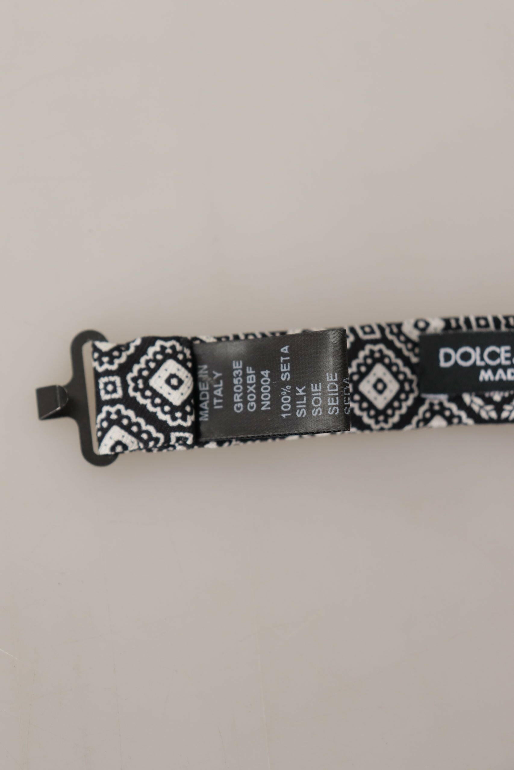 Dolce & Gabbana Black white 100% Silk Adjustable Neck Papillon Tie -  Neckties, Men -  Dolce & Gabbana.