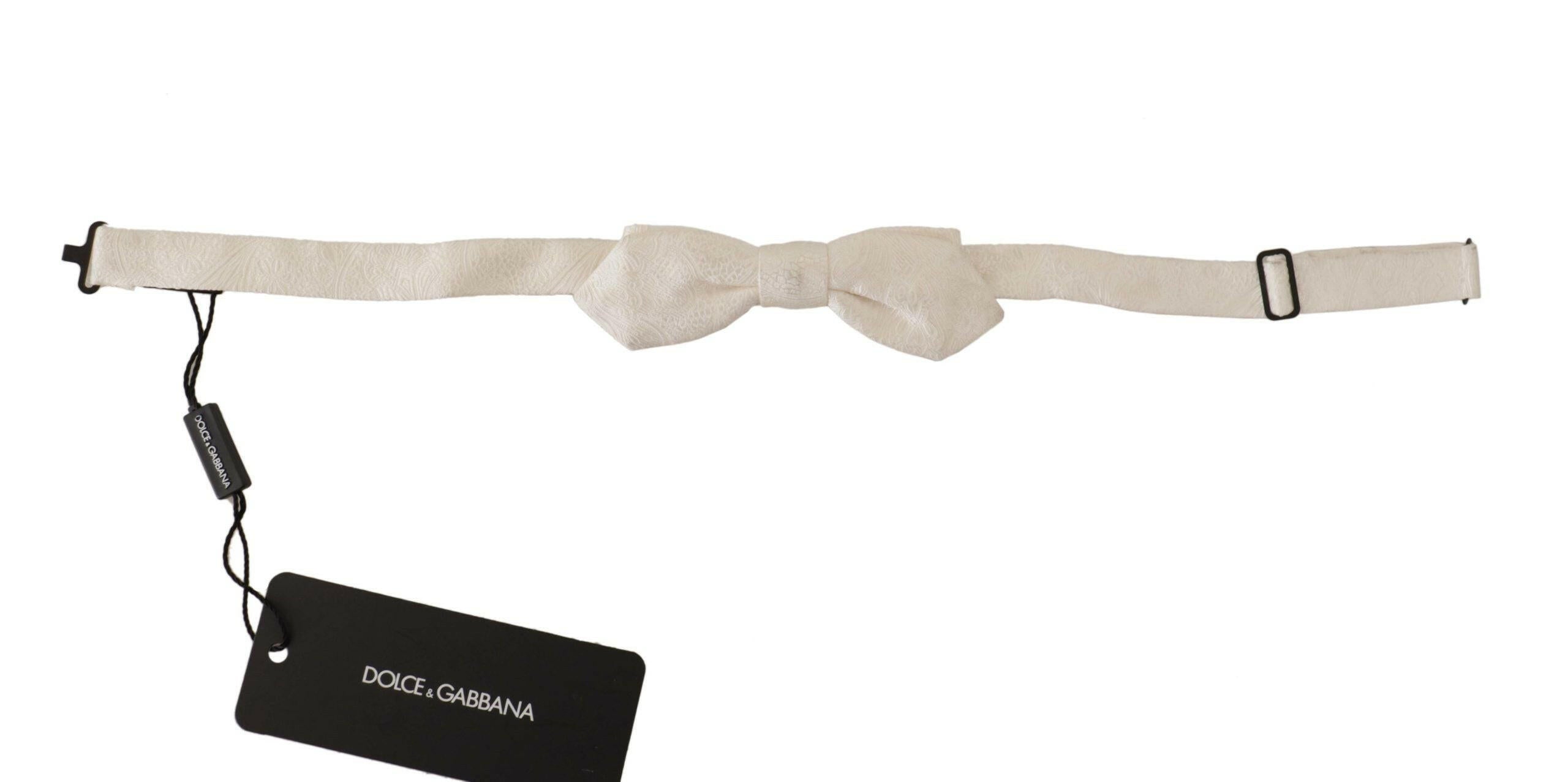 Dolce & Gabbana White 100% Silk Slim Adjustable Neck Papillon Tie -  Neckties, Men -  Dolce & Gabbana.