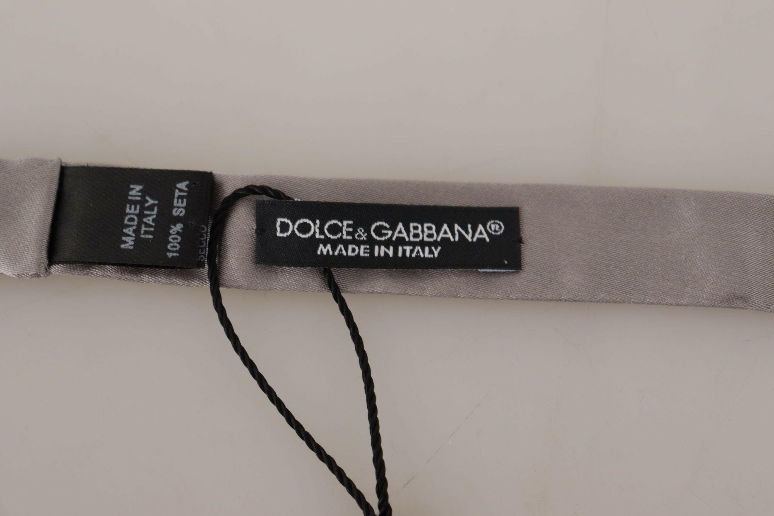 Dolce & Gabbana Silver 100% Silk Slim Adjustable Neck Papillon Tie -  Neckties, Men -  Dolce & Gabbana.