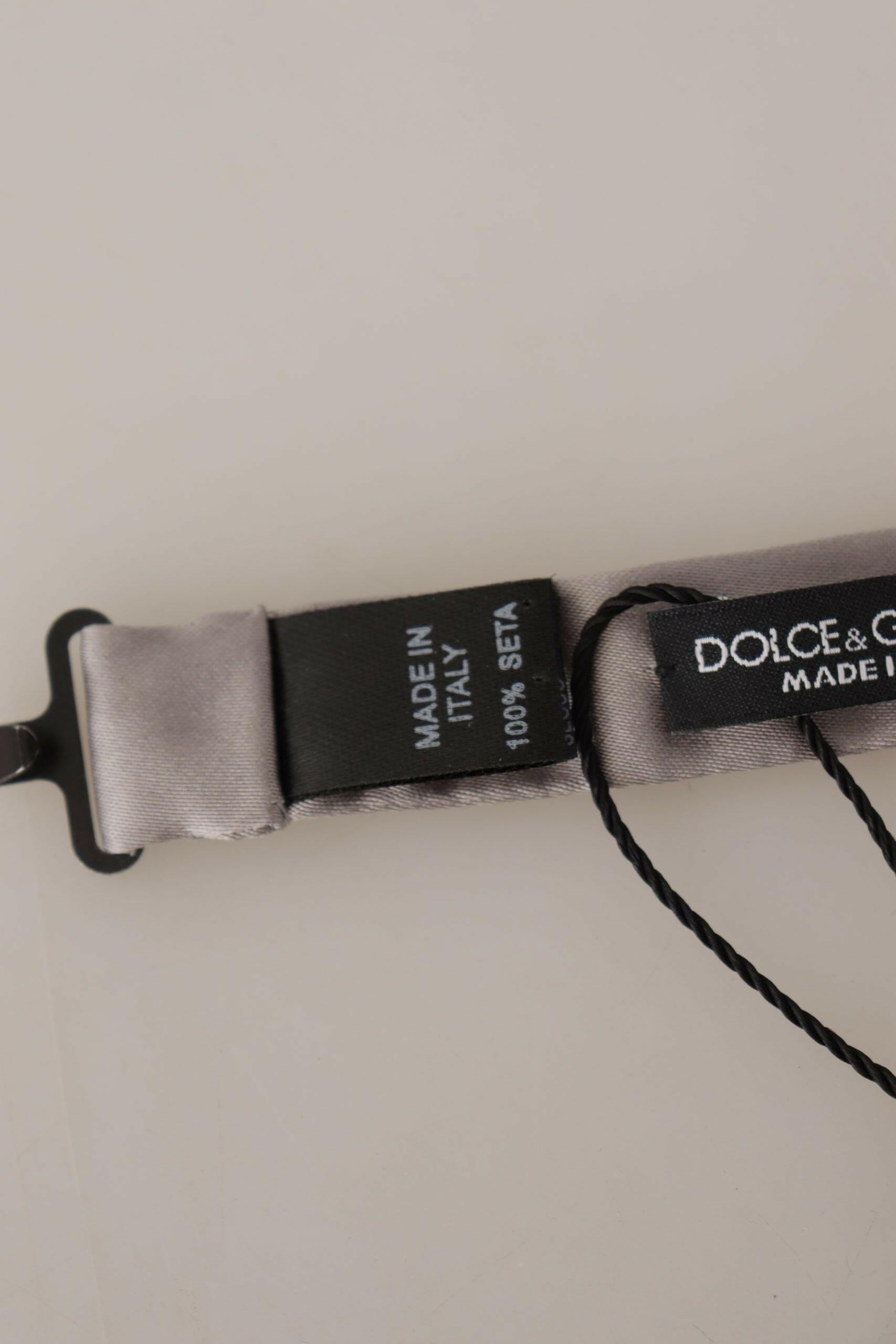 Dolce & Gabbana Silver 100% Silk Slim Adjustable Neck Papillon Tie -  Neckties, Men -  Dolce & Gabbana.