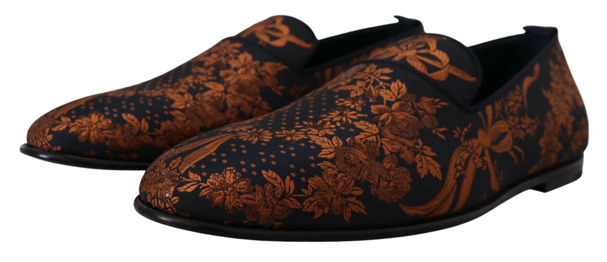 Dolce & Gabbana Blue Rust Floral Slippers Loafers Shoes -   -  Dolce & Gabbana.