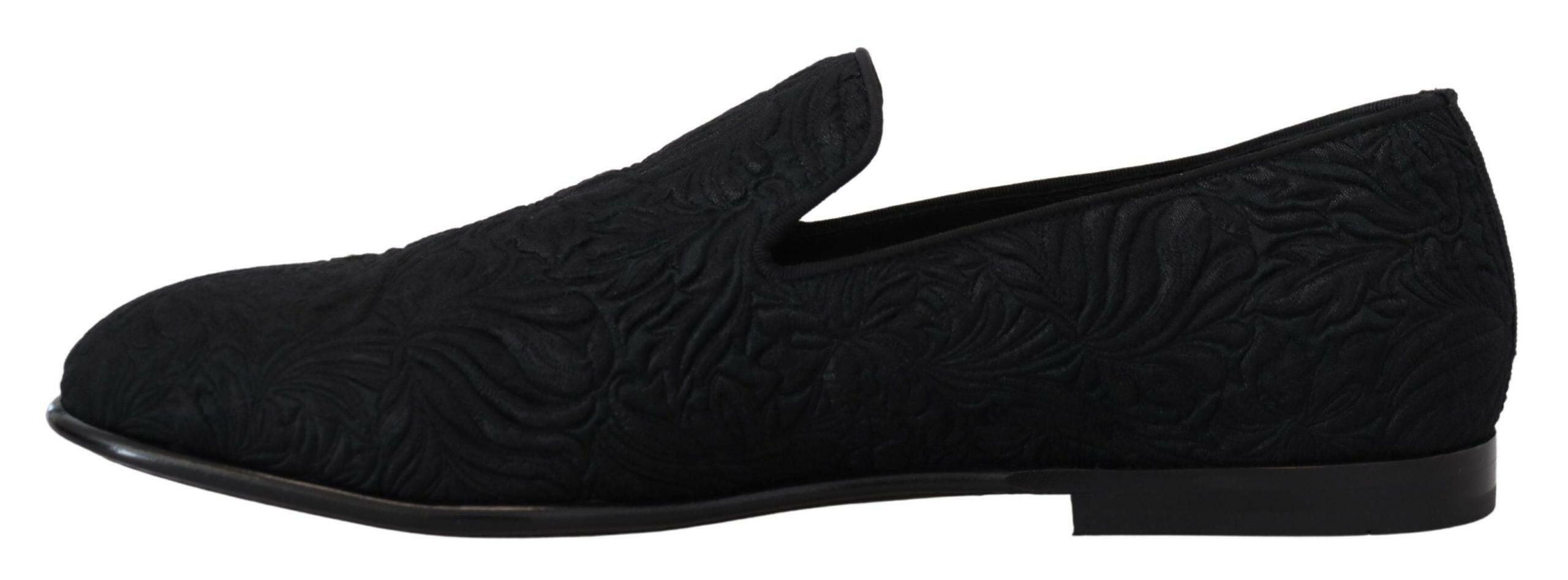 Dolce & Gabbana Black Floral Jacquard Slippers Loafers Shoes -   -  Dolce & Gabbana.