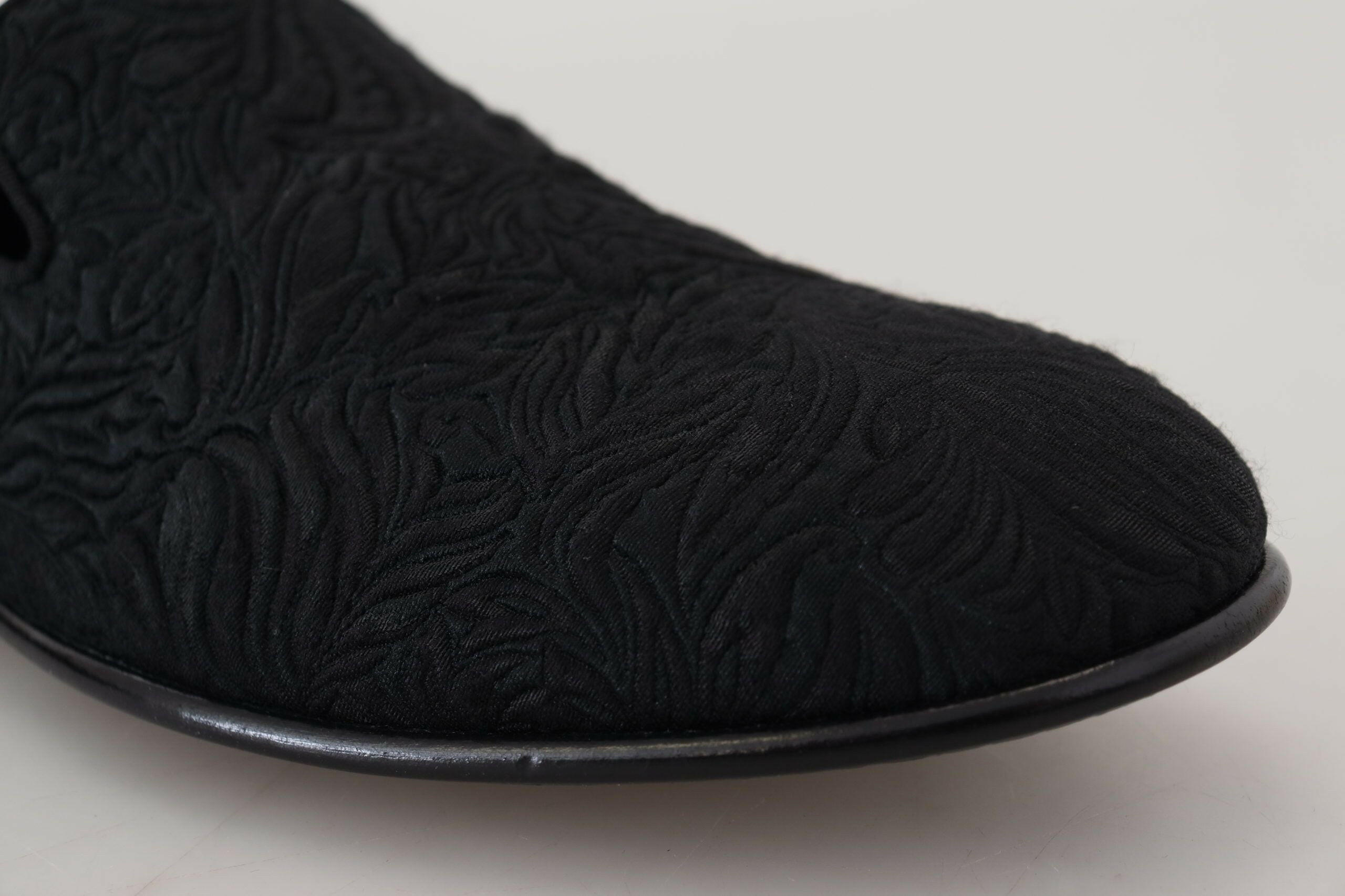 Dolce & Gabbana Black Floral Jacquard Slippers Loafers Shoes -   -  Dolce & Gabbana.
