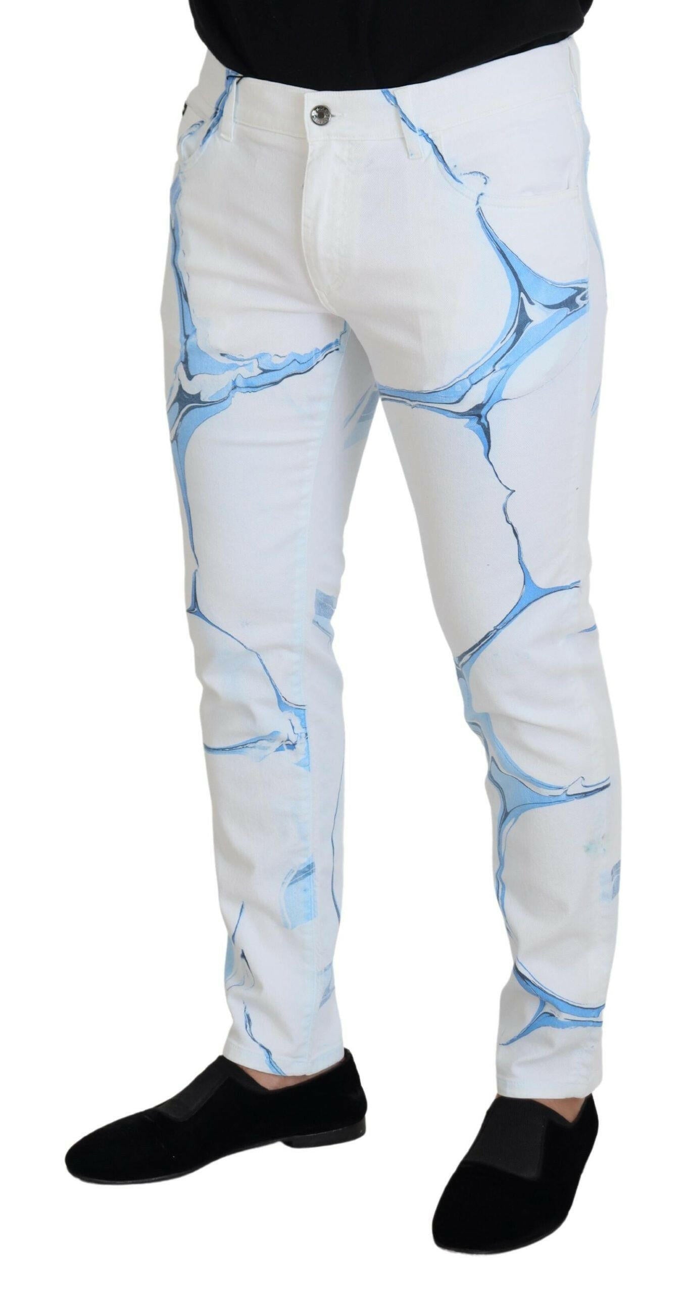 Dolce & Gabbana White Blue Denim Cotton Jeans Stretch Skinny Fit Pant -   -  Dolce & Gabbana.