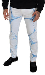 Dolce & Gabbana White Blue Denim Cotton Jeans Stretch Skinny Fit Pant -   -  Dolce & Gabbana.